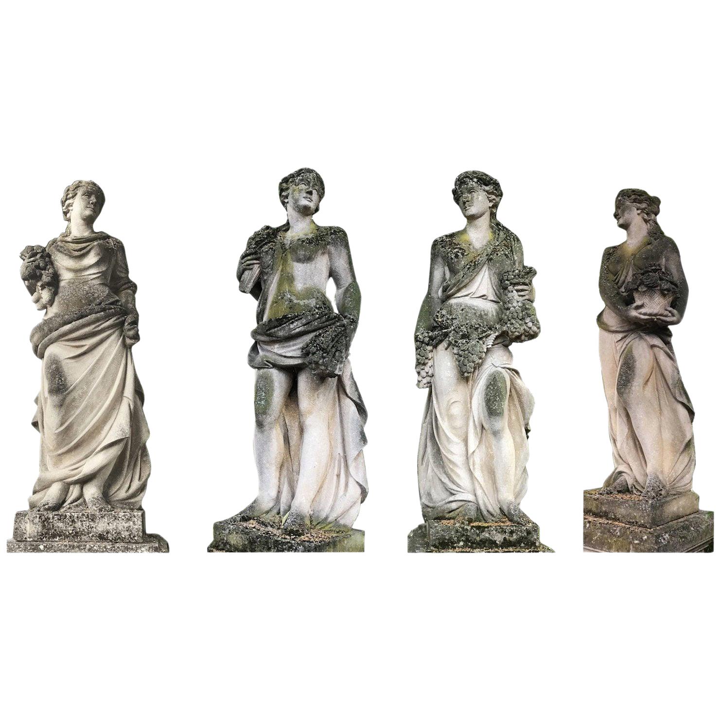 Monumental Italian Stone Garden Statues Representing the Four Seasons