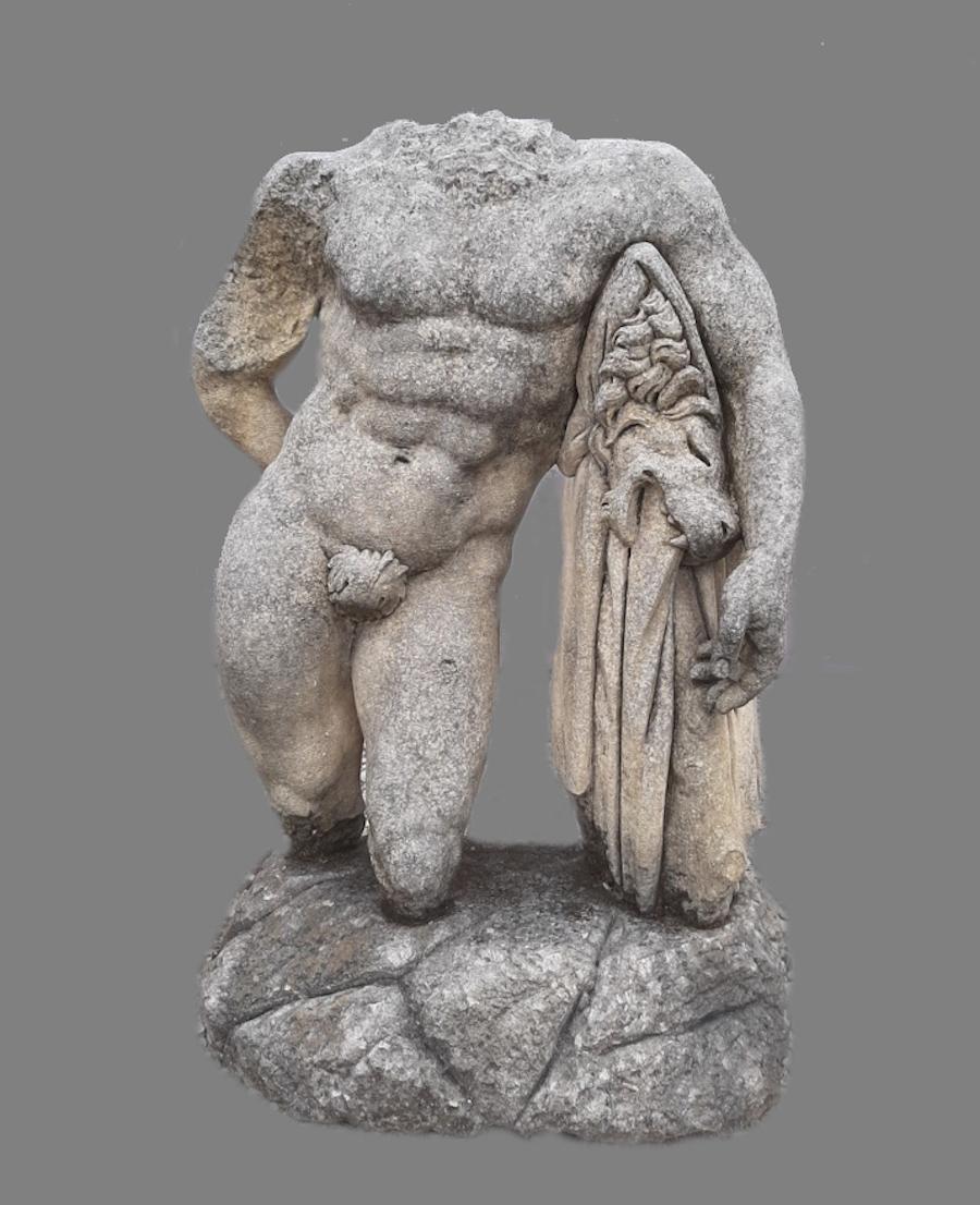 Classical Greek Italian Stone Sculpture of Classical Torso of Hercules  with Base