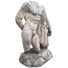 Italian Stone Sculpture of Classical Torso of Hercules with Base
