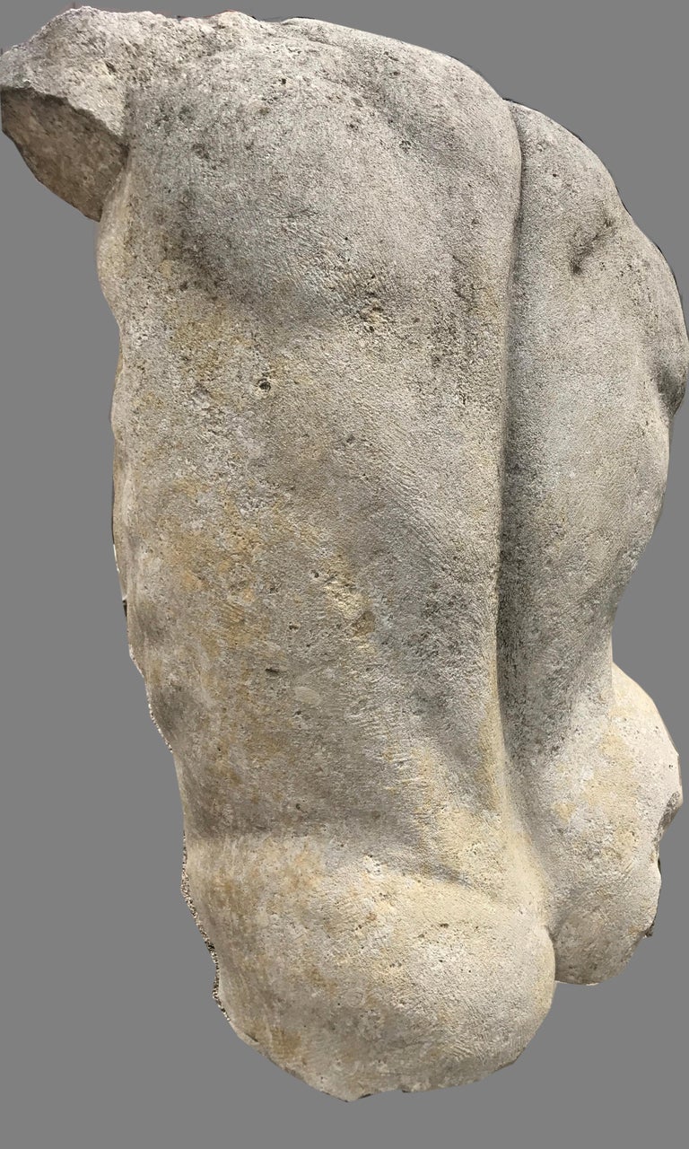 Italian Stone Sculpture of Classical Torso with Base For Sale at 1stdibs