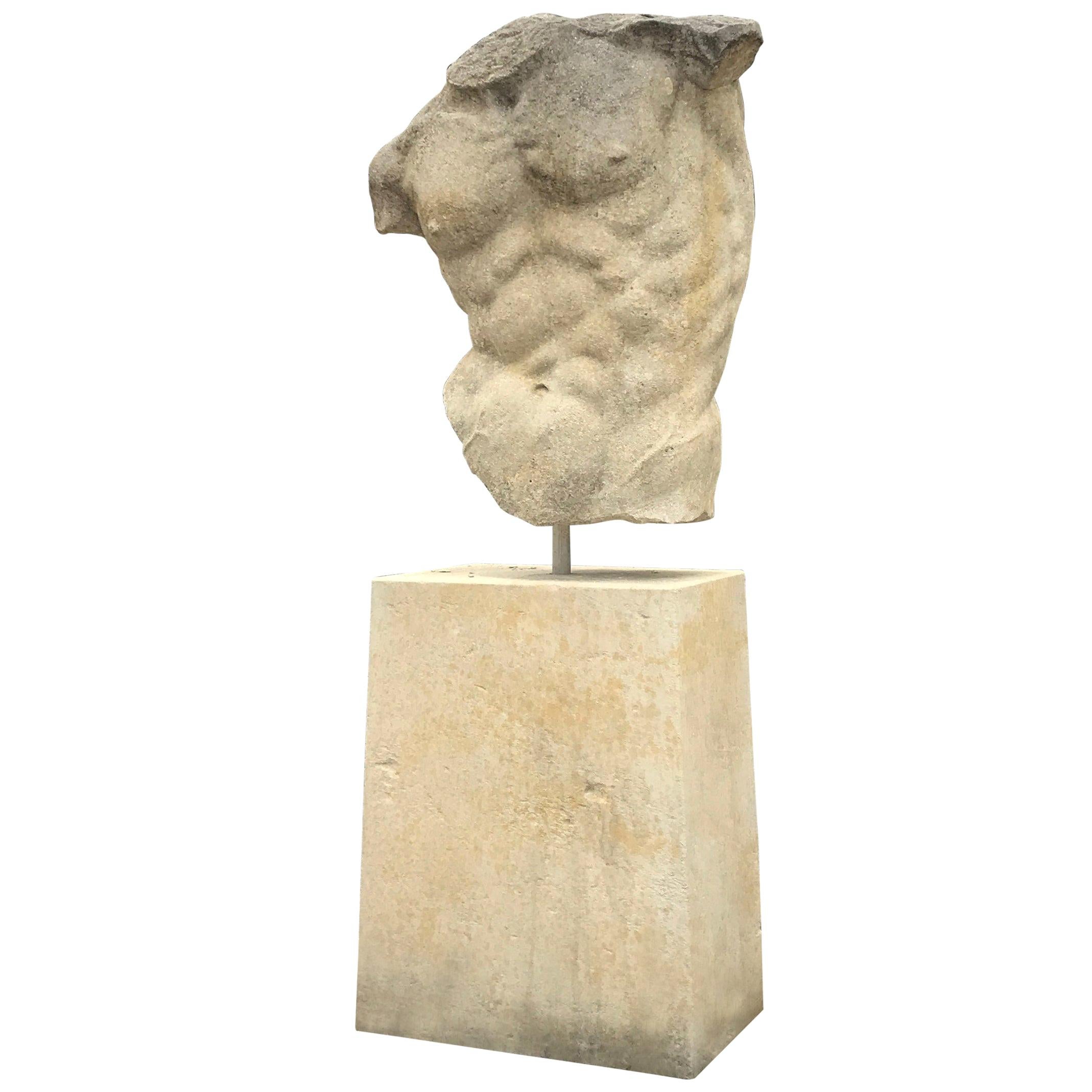 Italian Stone Sculpture of Classical Torso with Base