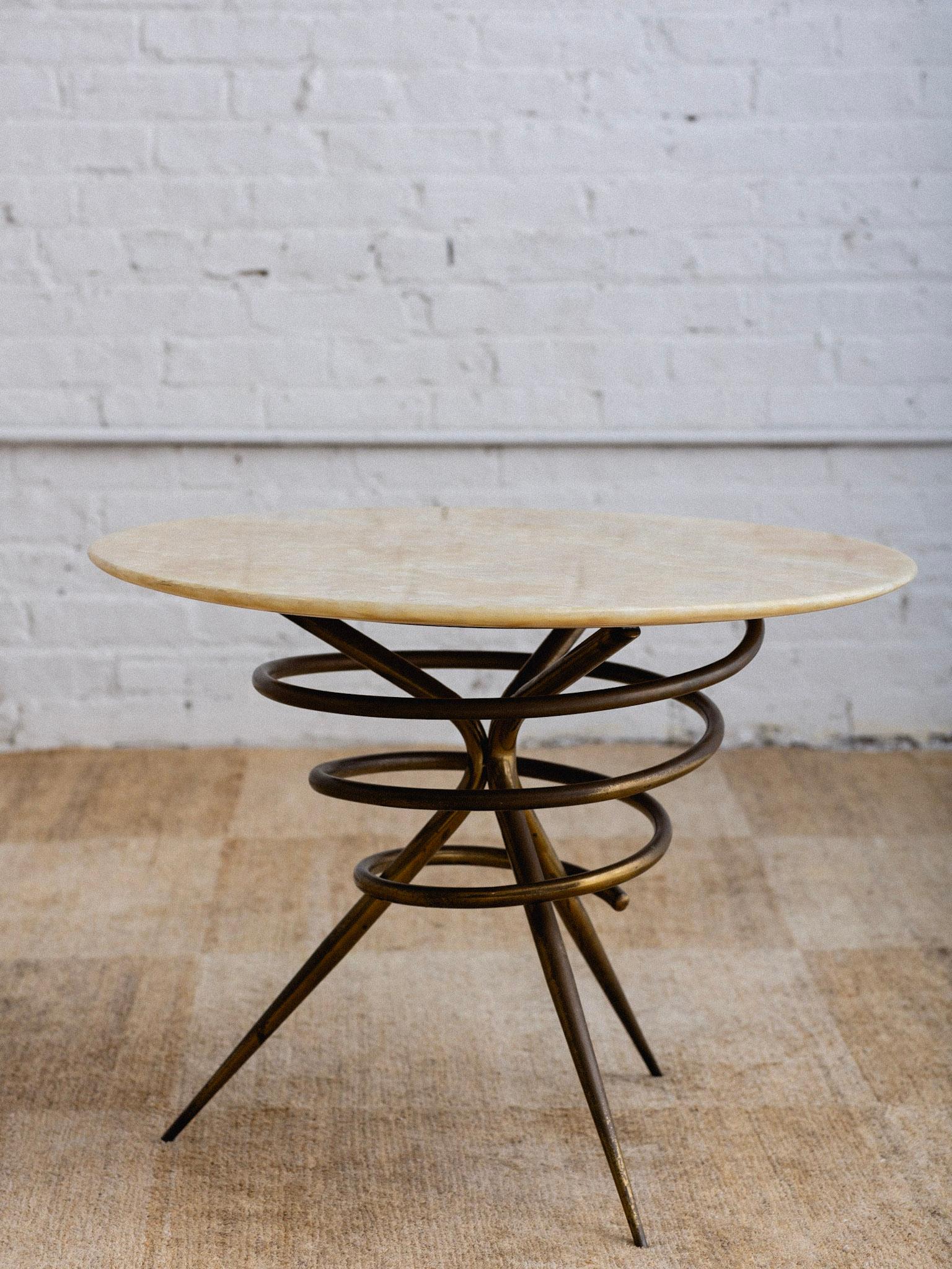 Italian Stone Top Brass Spiral Cocktail Table In Good Condition For Sale In Brooklyn, NY
