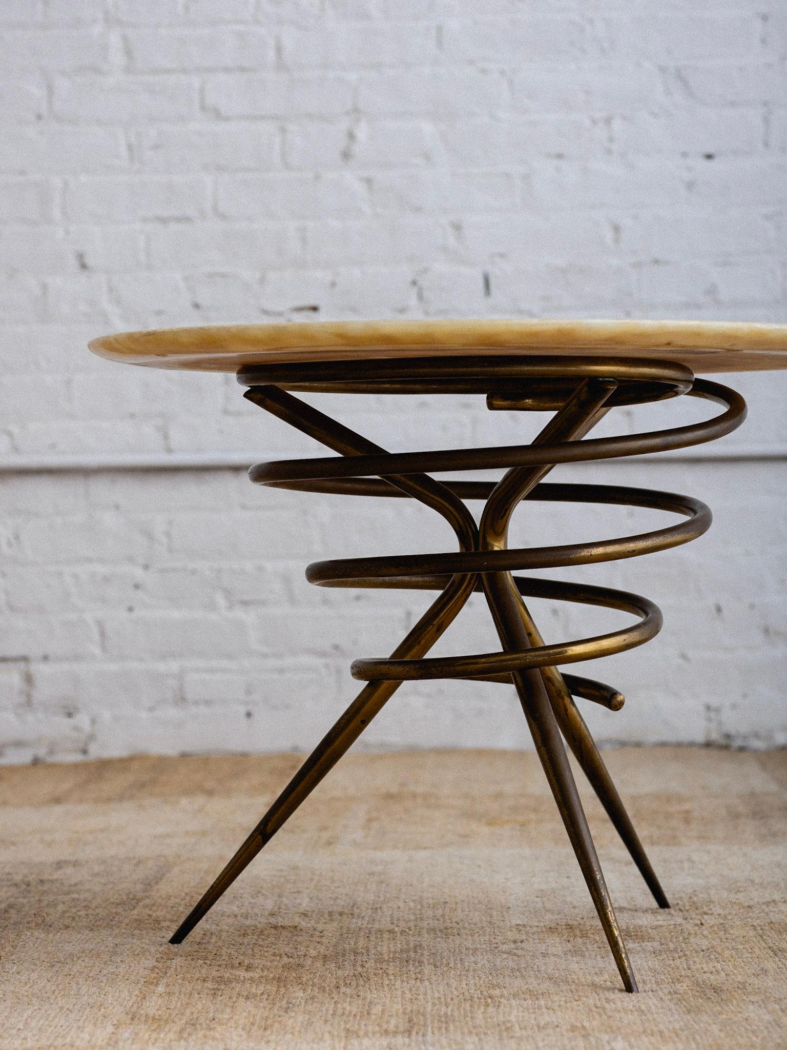 20th Century Italian Stone Top Brass Spiral Cocktail Table For Sale