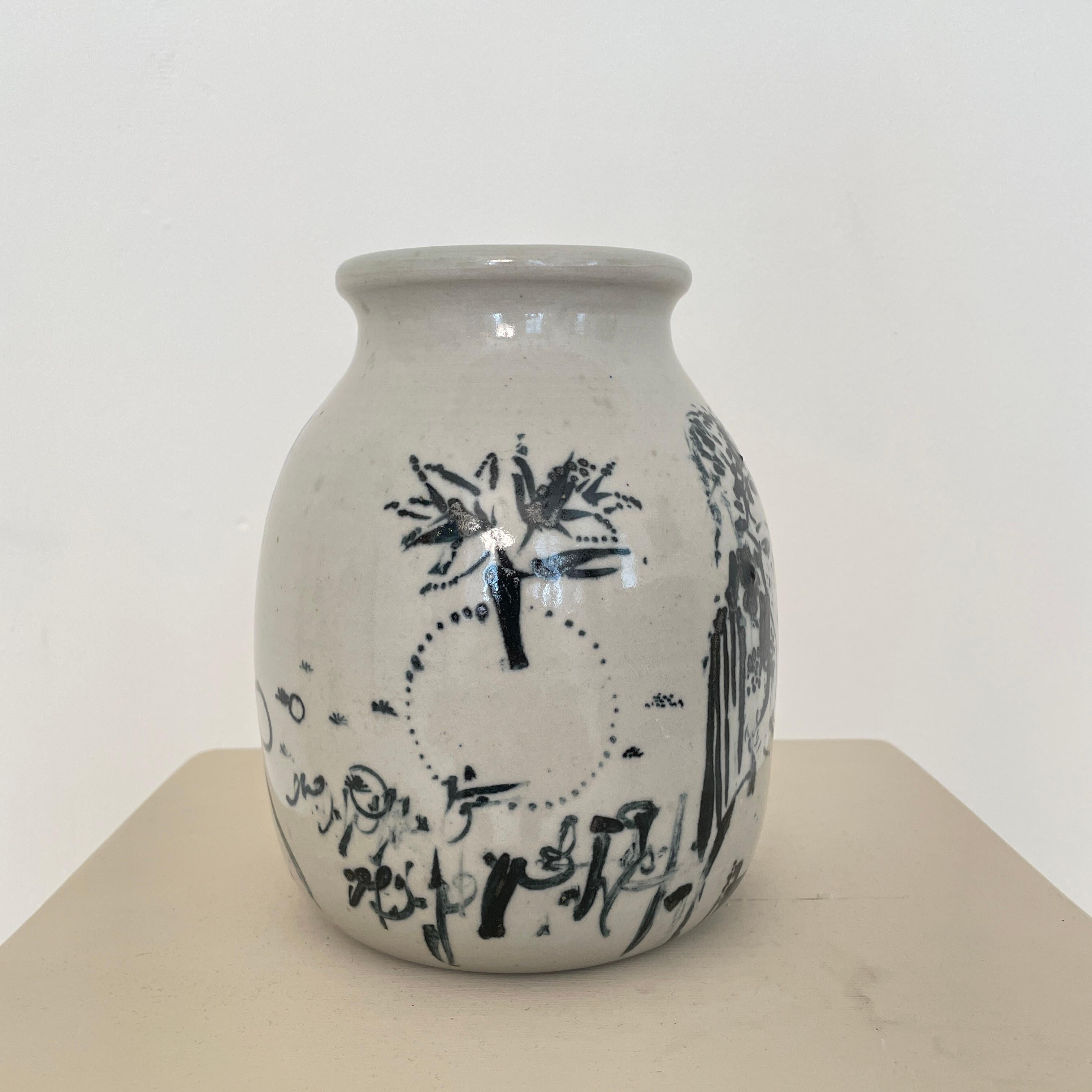 Italian Stoneware Vase, Hand Painted and Glazed in Gray and Black, Around 1970 In Good Condition In Berlin, DE