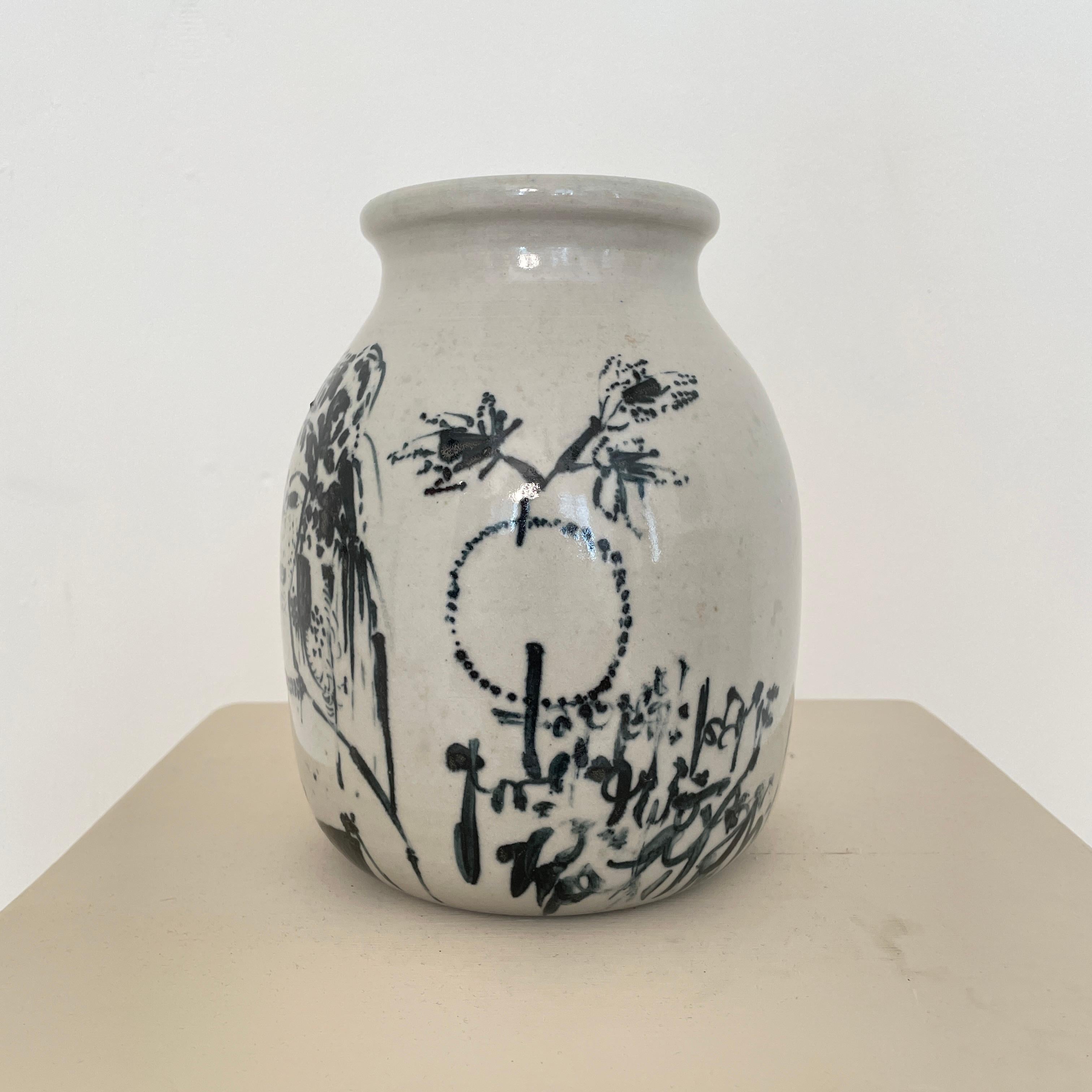 Late 20th Century Italian Stoneware Vase, Hand Painted and Glazed in Gray and Black, Around 1970