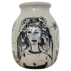 Retro Italian Stoneware Vase, Hand Painted and Glazed in Gray and Black, Around 1970