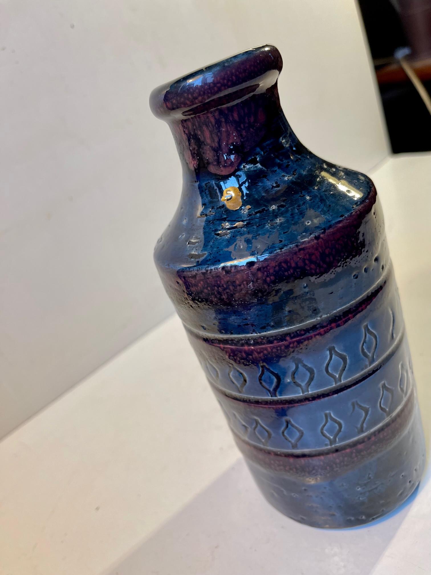 Mid-Century Modern Italian Stoneware Vase in Blue and Purple Glaze from Bitossi, 1960s For Sale