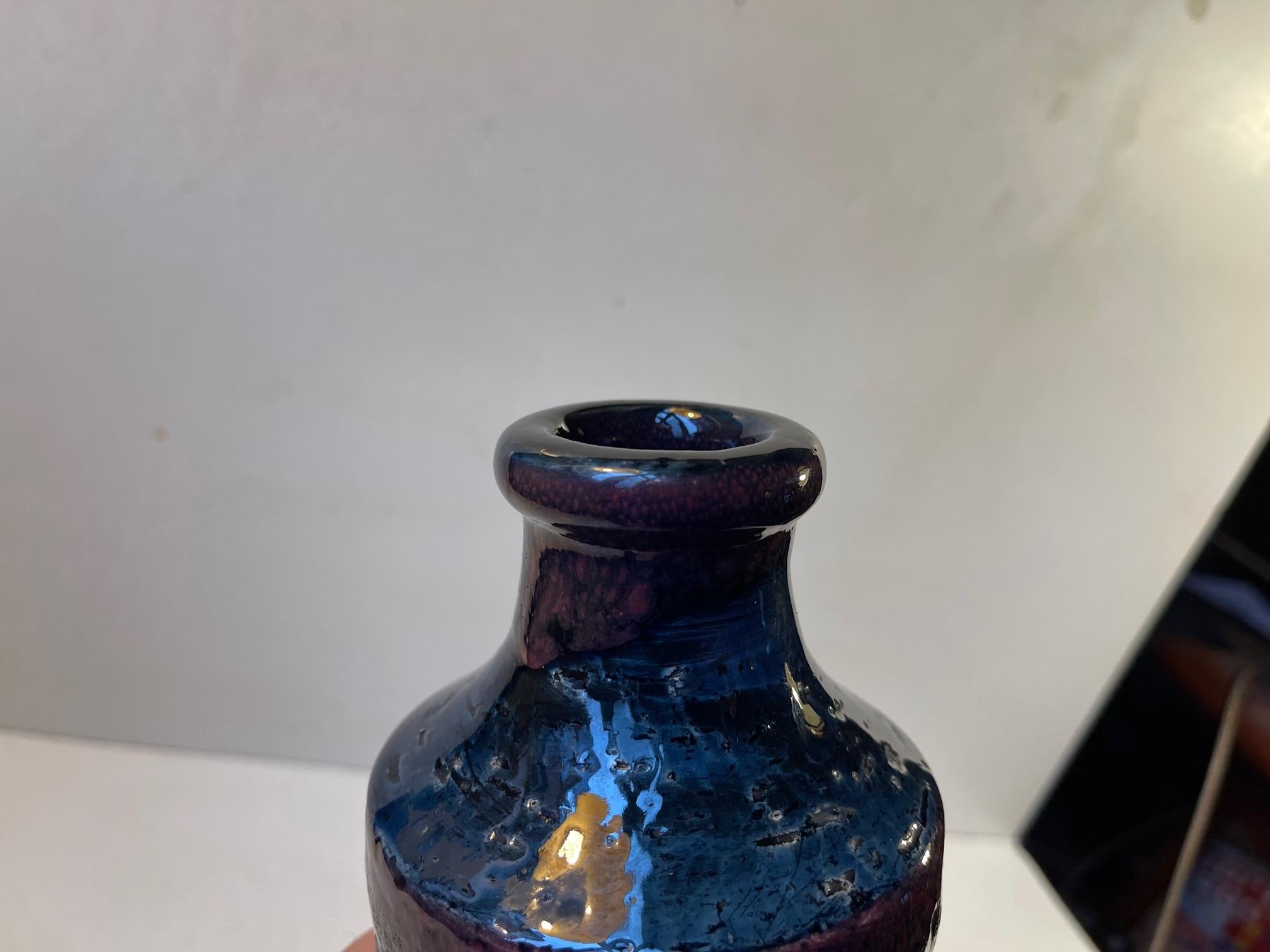 Glazed Italian Stoneware Vase in Blue and Purple Glaze from Bitossi, 1960s For Sale