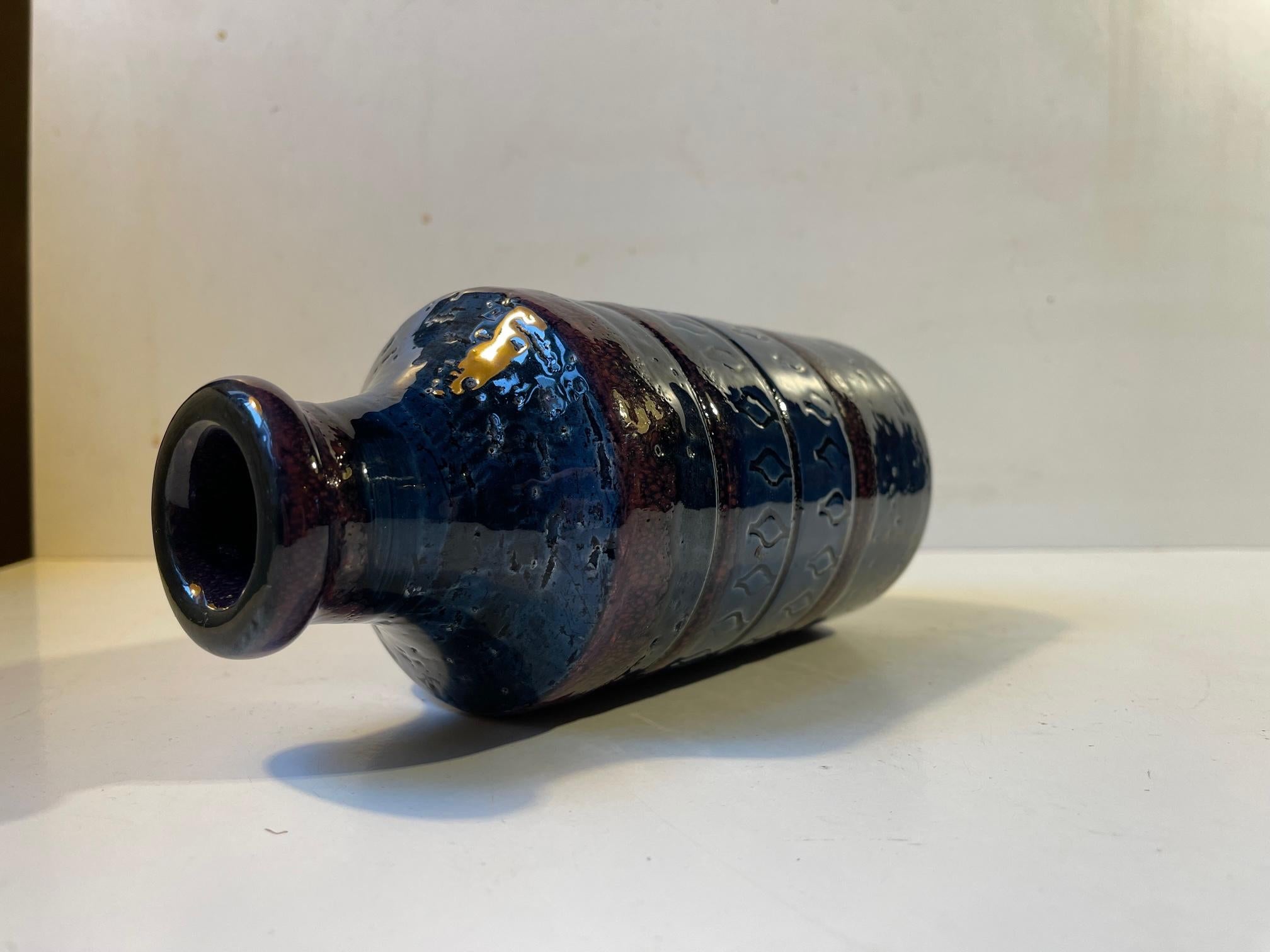 Vaso in gres italiano con smalto blu e viola di Bitossi, anni '60 In condizioni buone in vendita a Esbjerg, DK