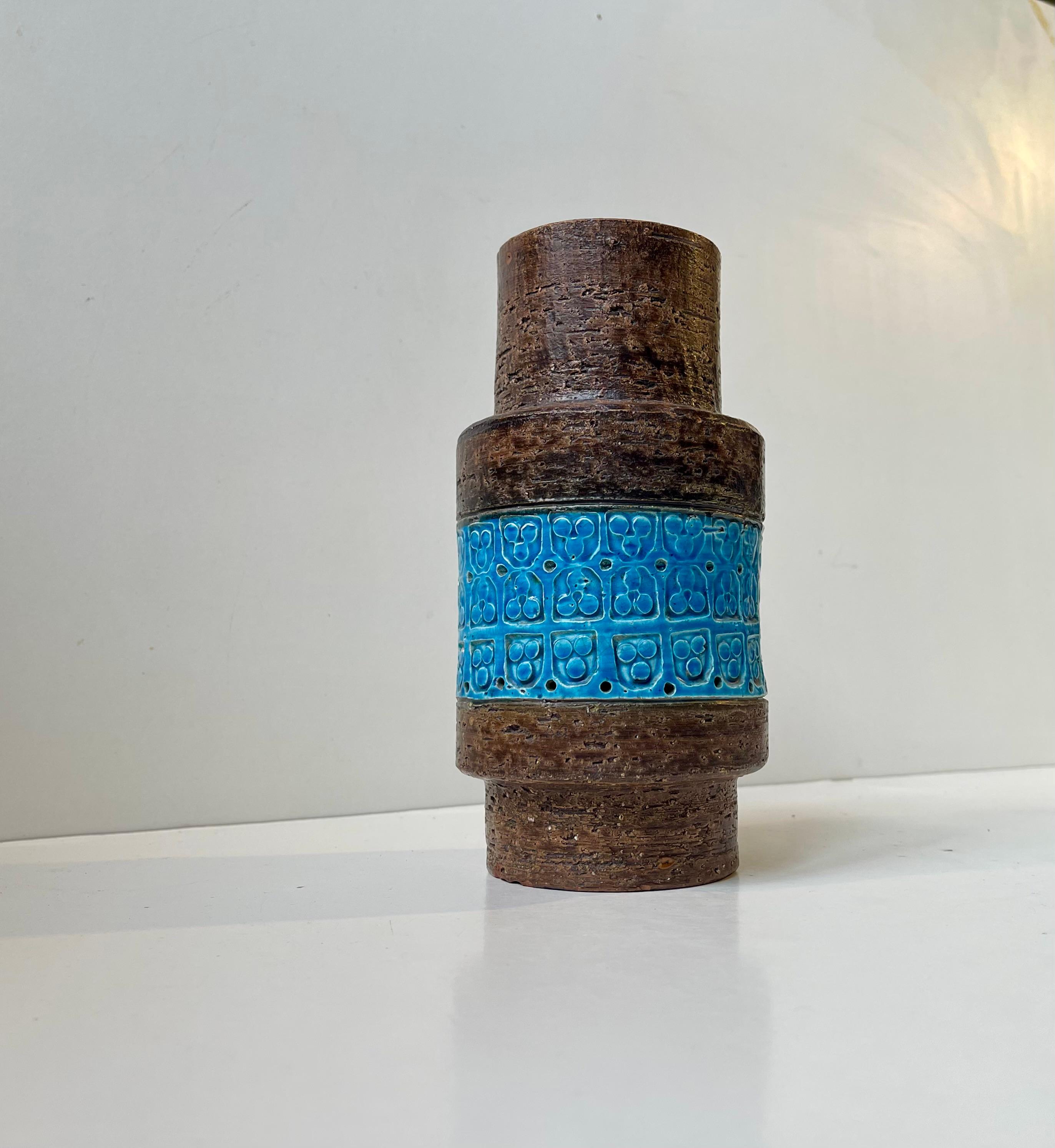 Mid-Century Modern Italian Stoneware Vase Rimini Blue by Aldo Londi for Bitossi, 1960s For Sale