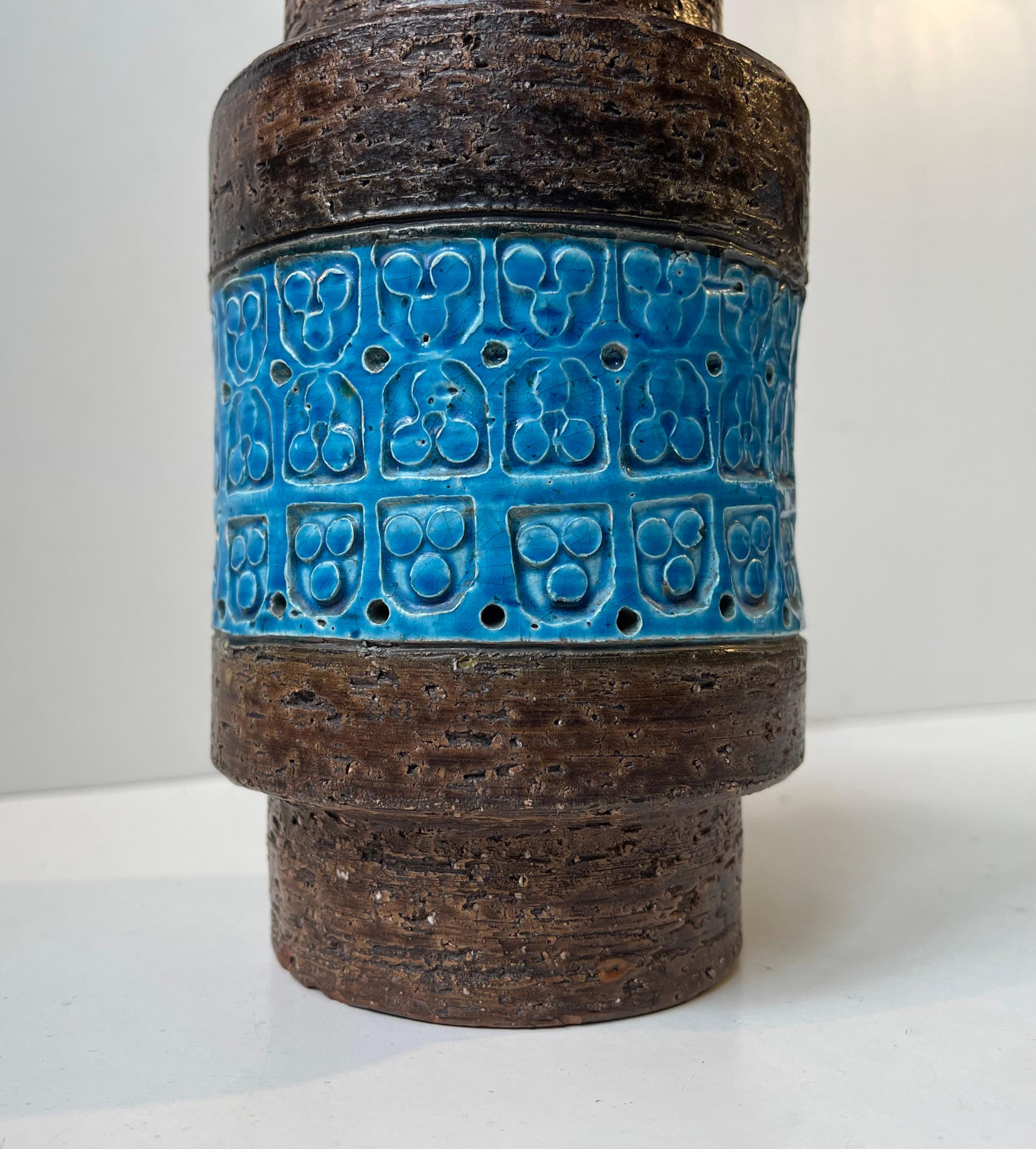 Glazed Italian Stoneware Vase Rimini Blue by Aldo Londi for Bitossi, 1960s For Sale
