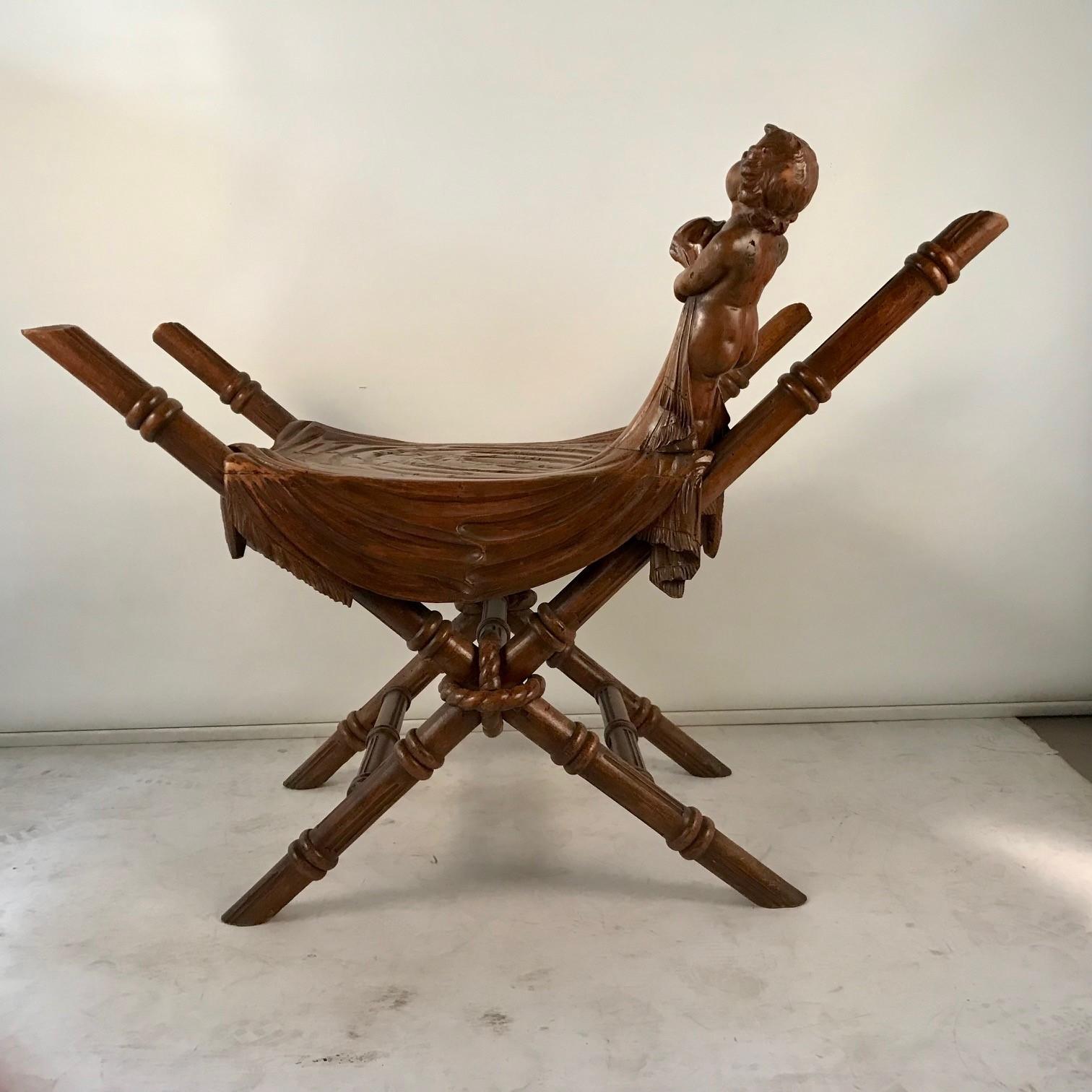 Italian Stool Carved with a Boy and Blanket, Attributed to Valentino Besarel For Sale 5