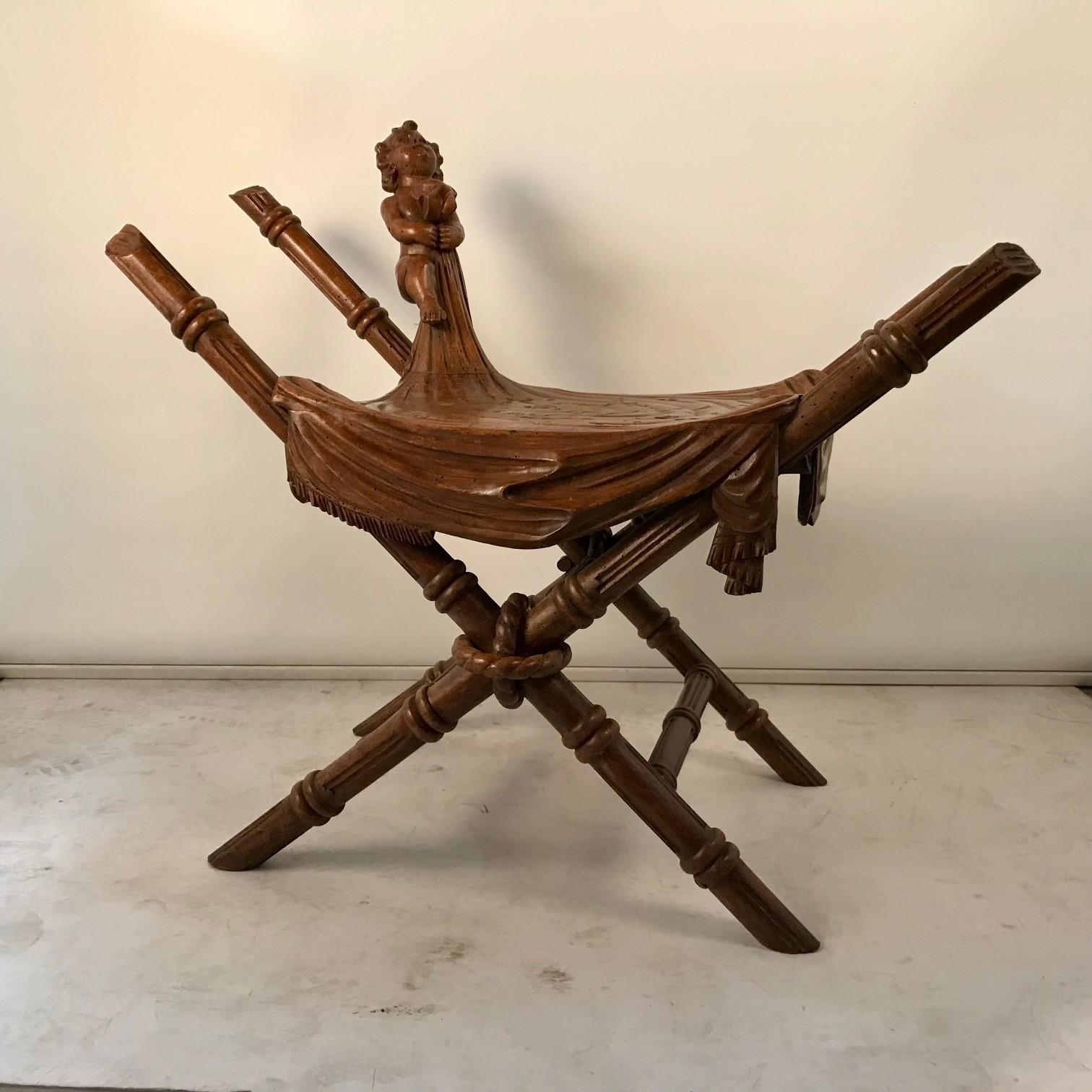 Italian Stool Carved with a Boy and Blanket, Attributed to Valentino Besarel For Sale 6