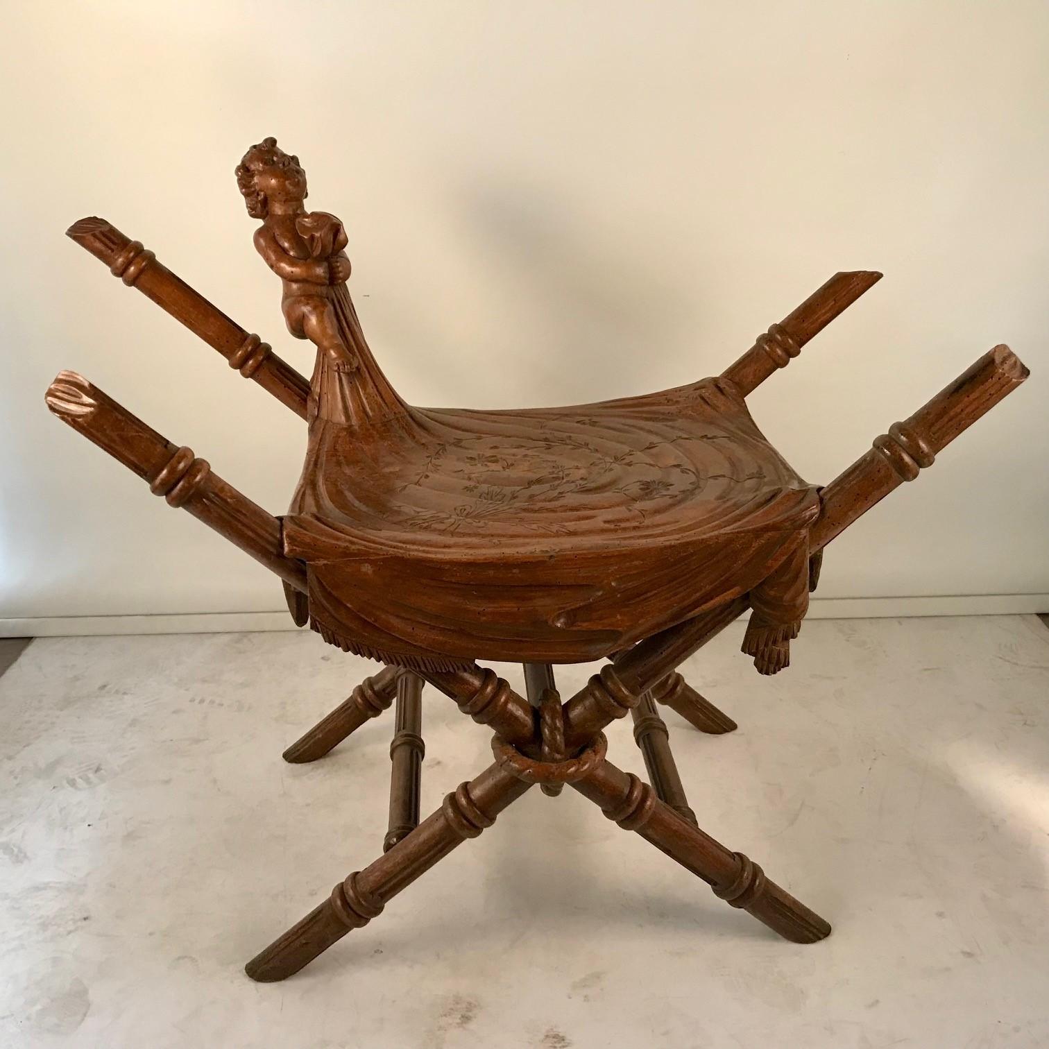 Italian Stool Carved with a Boy and Blanket, Attributed to Valentino Besarel For Sale 8