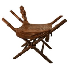 Italian Stool Carved with a Boy and Blanket, Attributed to Valentino Besarel