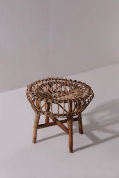 Italian Stool in vintage wicker and bamboo