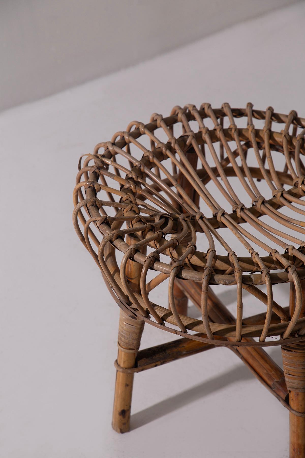 Mid-Century moderno Italian Stool in midollino and bamboo vintage in vendita