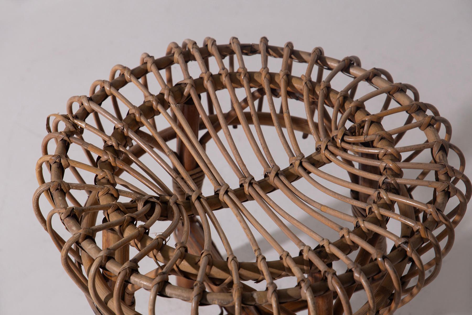Italian Stool in midollino and bamboo vintage In condizioni buone in vendita a Milano, IT