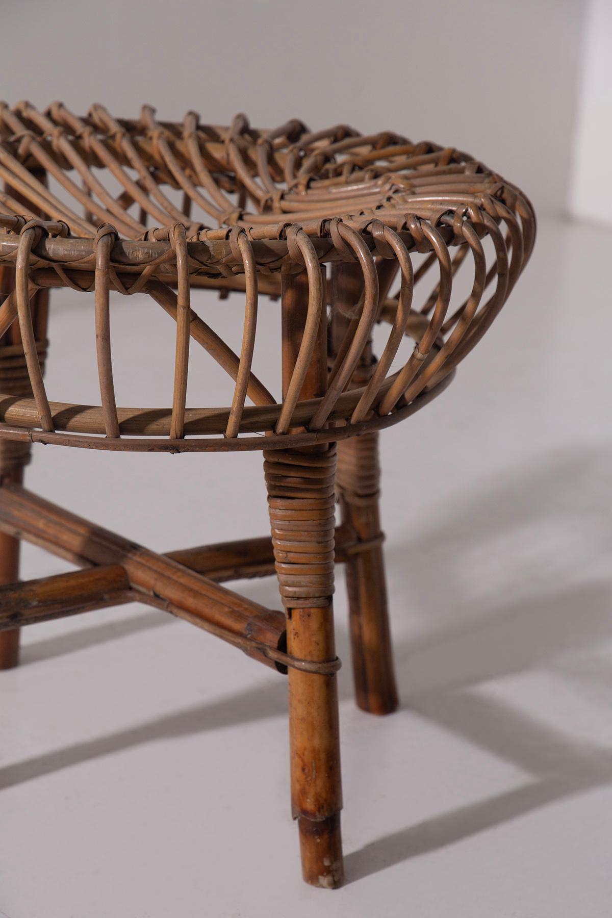 Mid-20th Century Italian Stool in midollino and bamboo vintage in vendita
