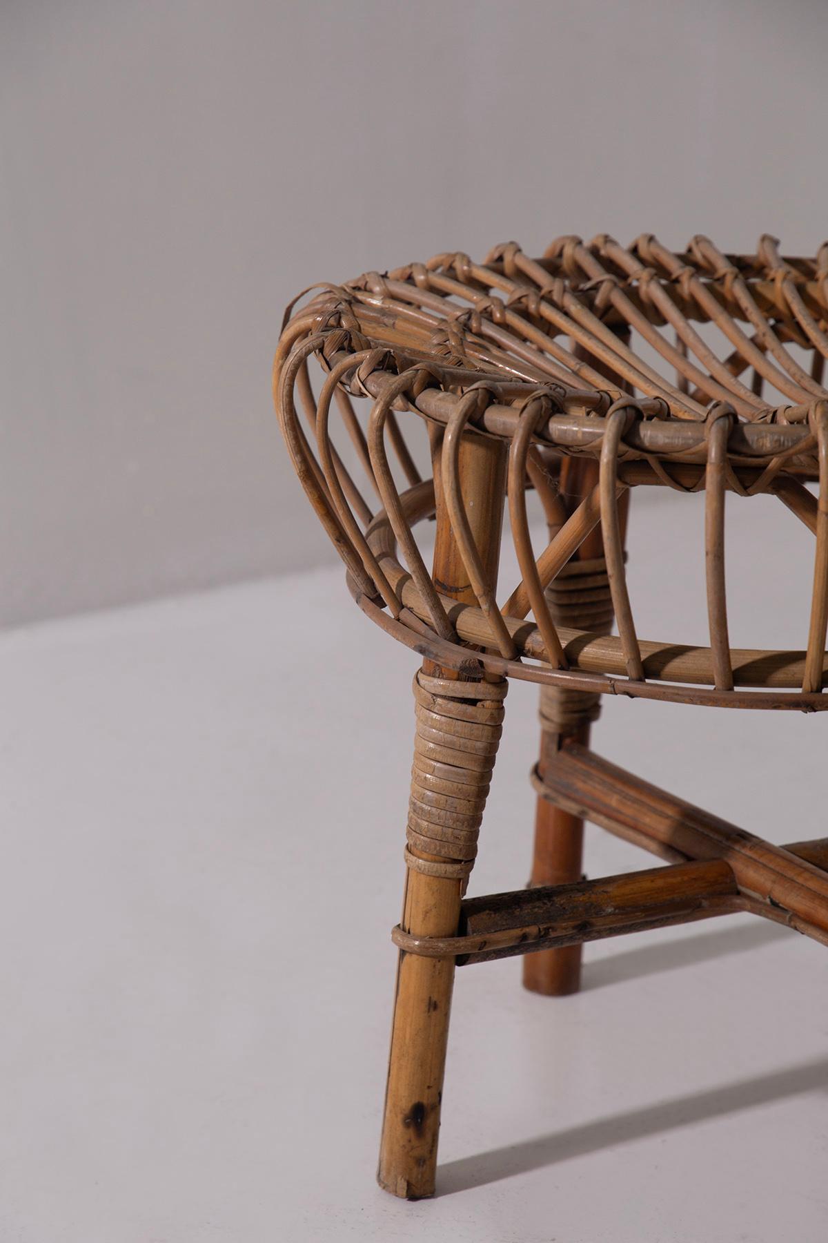 Bambù Italian Stool in midollino and bamboo vintage in vendita
