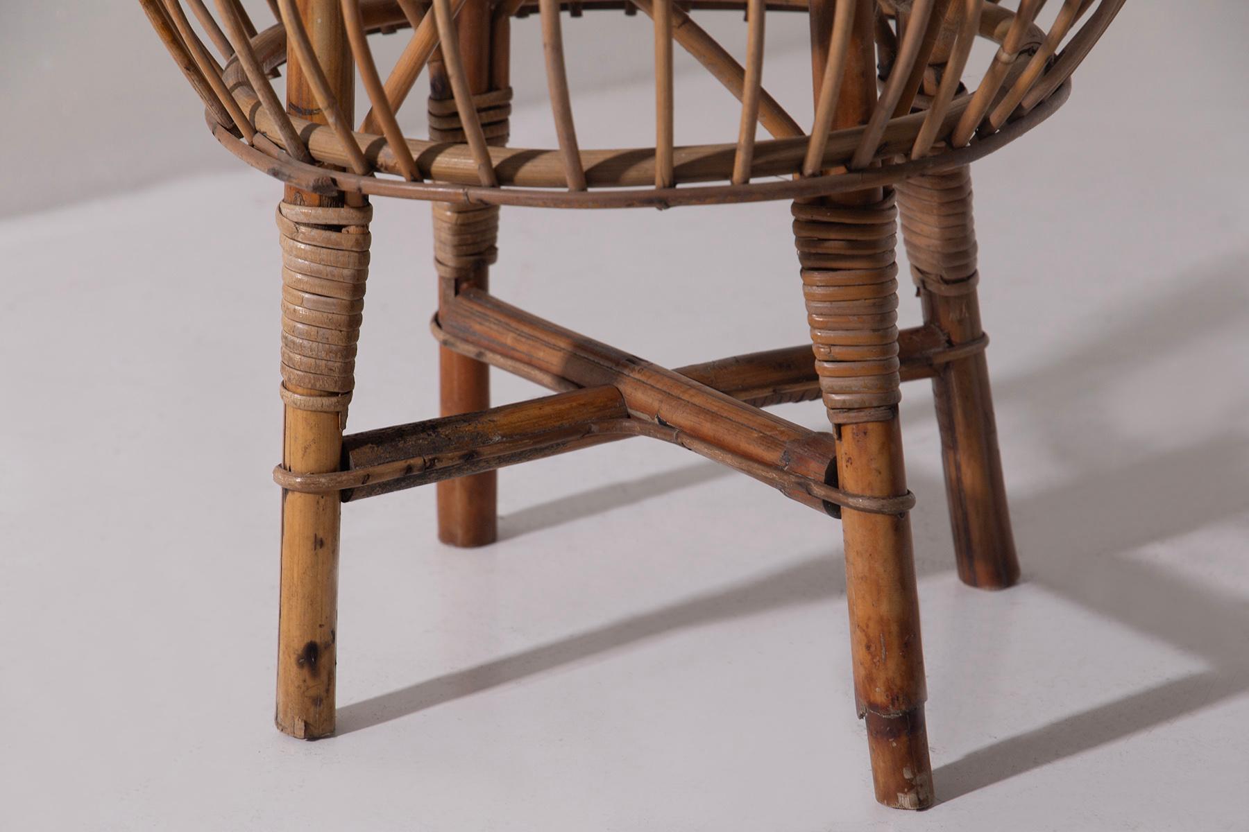 Italian Stool in midollino and bamboo vintage in vendita 2