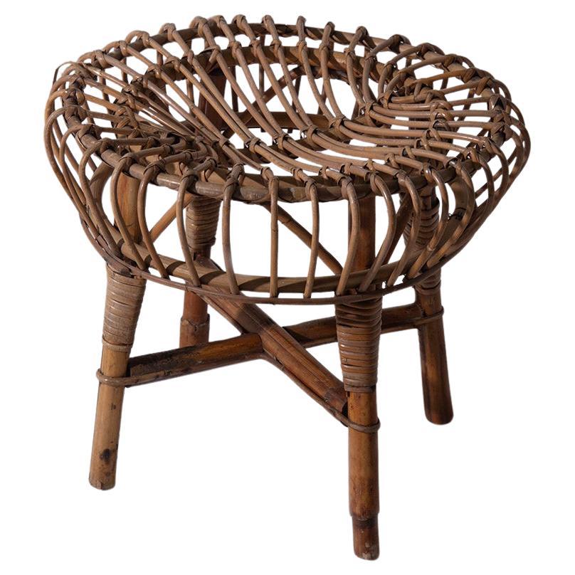 Italian Stool in midollino and bamboo vintage in vendita