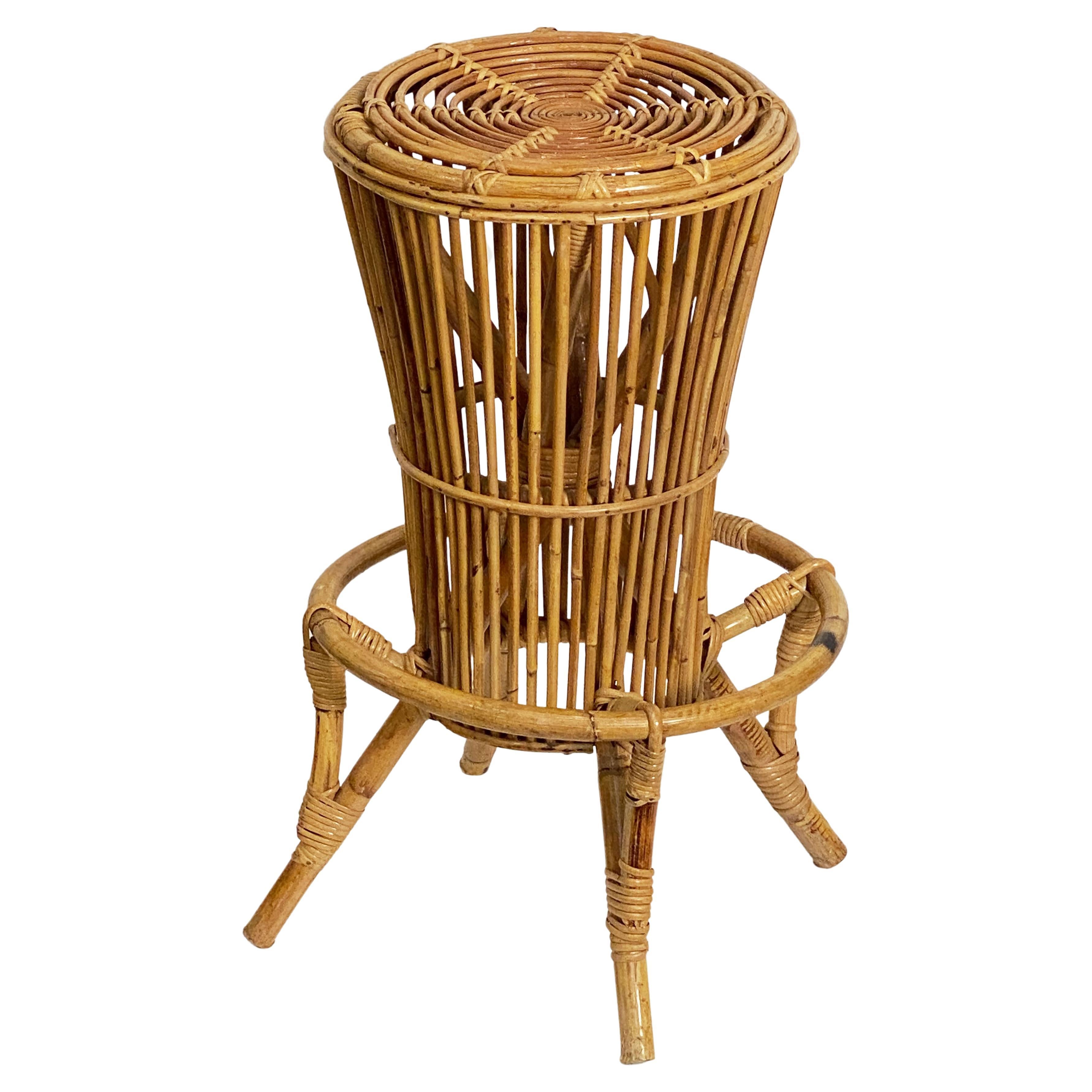Italian Stool of Rattan and Bamboo from the Mid-20th Century