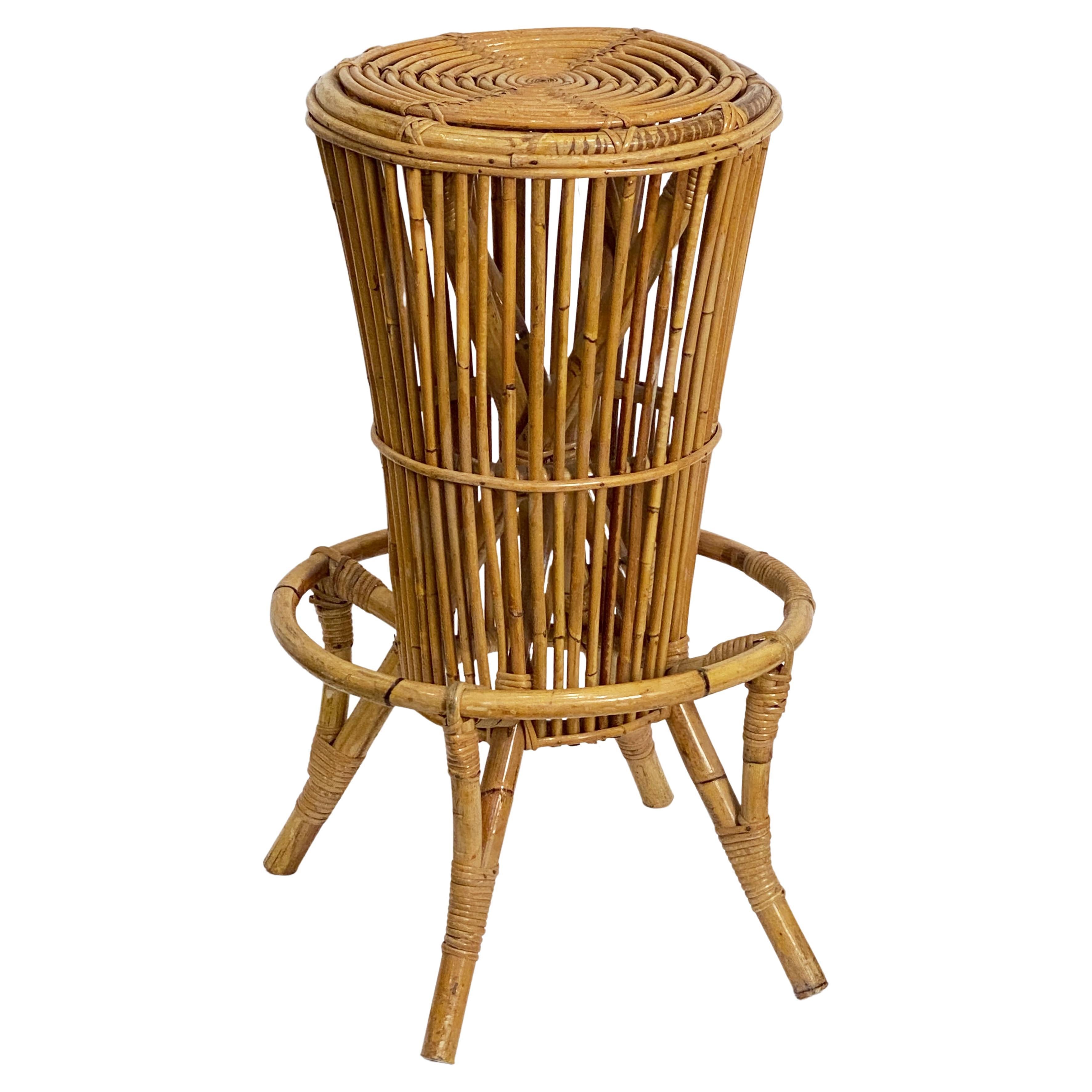 Italian Stool of Rattan and Bamboo from the Mid-20th Century