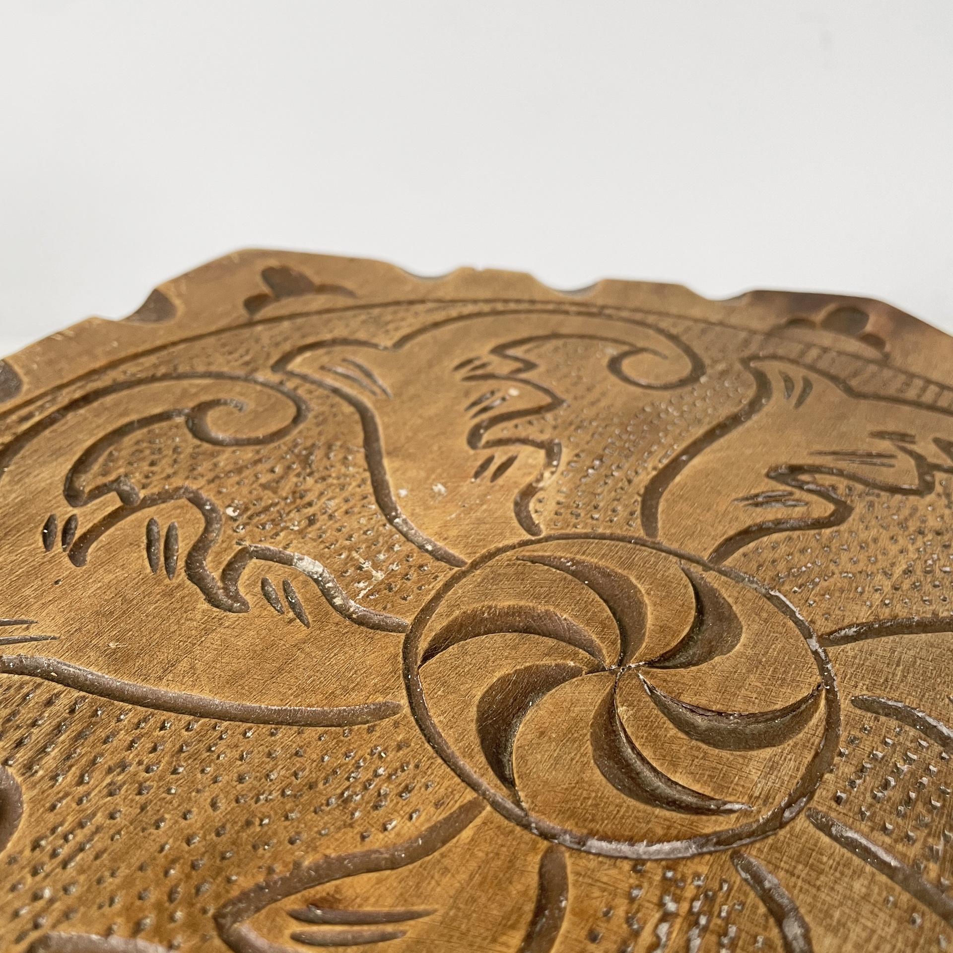 Italian stool with carved decorations in wood, 1970s in vendita 2