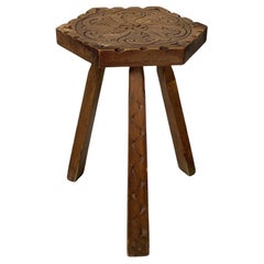 Italian stool with carved decorations in wood, 1970s