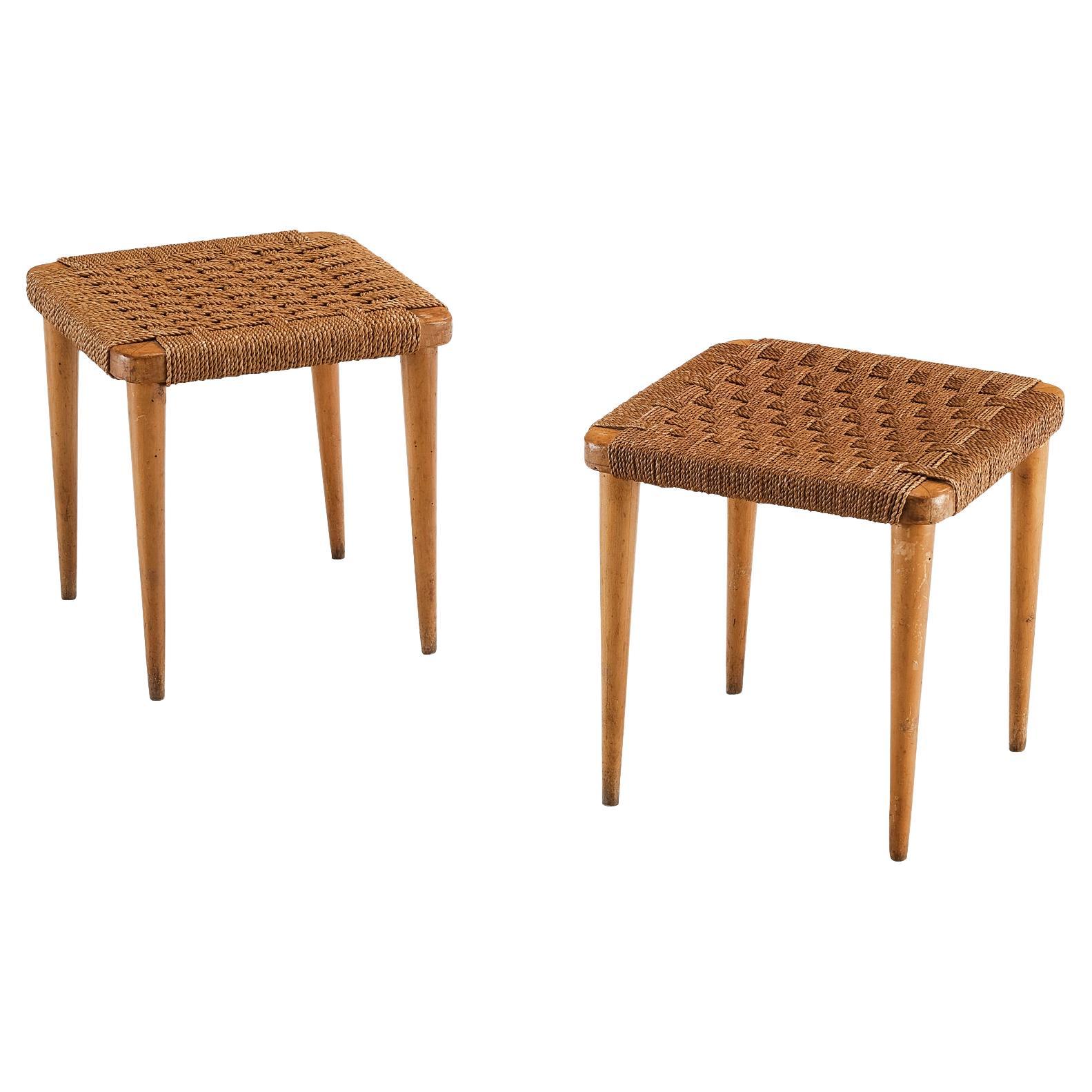 Tabourets italiens en paille tressée et Wood Blond