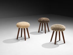 Italian Stools or Side Tables in Solid Pine and Sheepskin