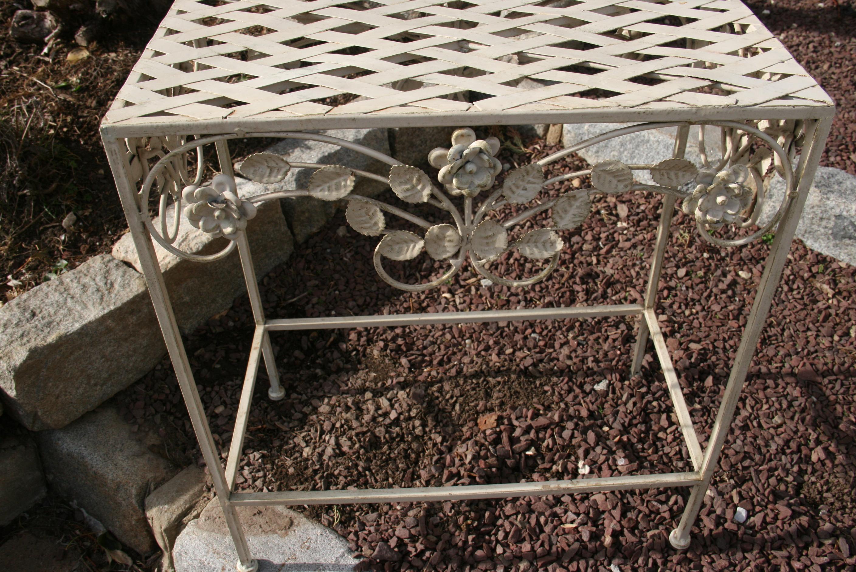 Italian Strap Metal and Floral Garden Plant Stand /Side Table 1