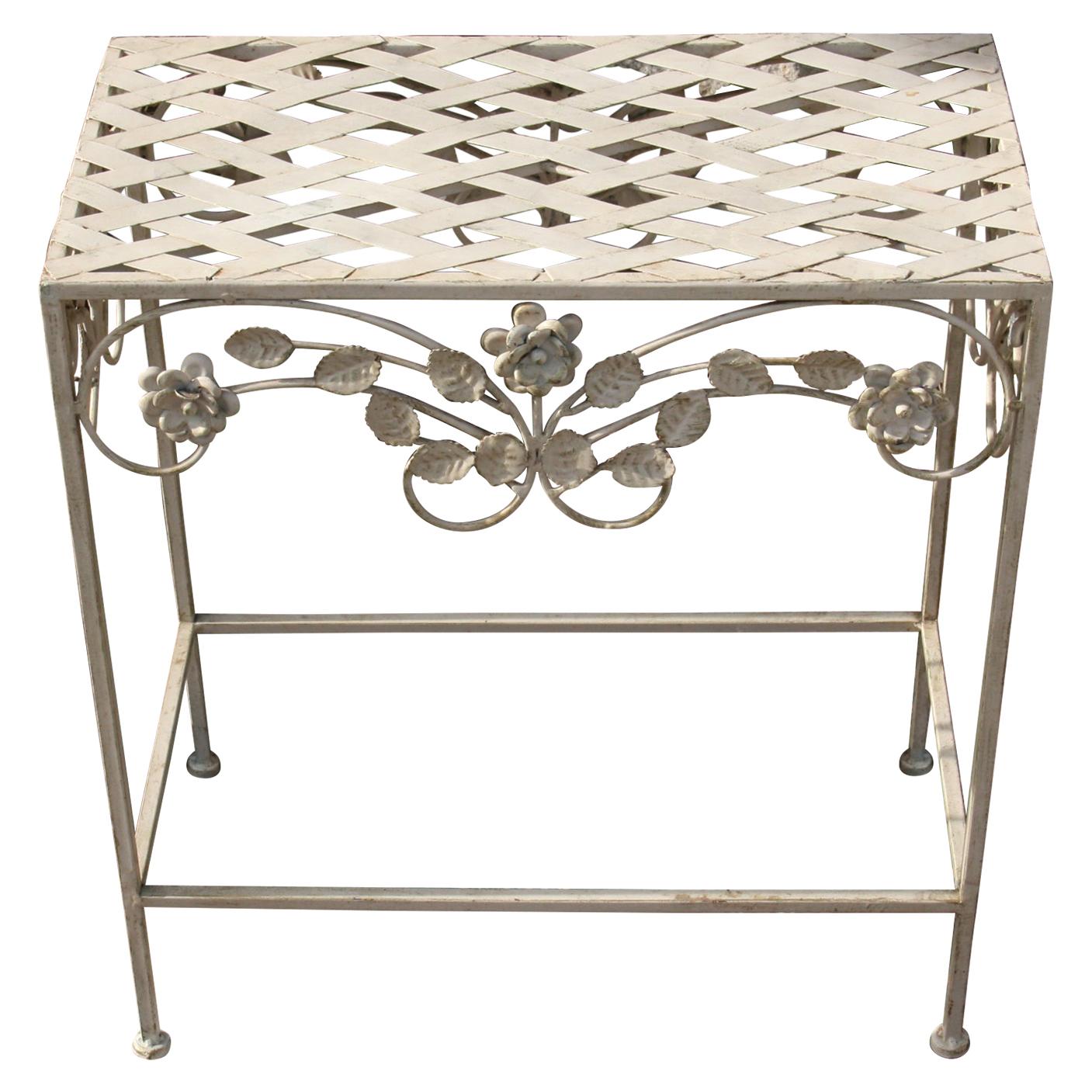 Italian Strap Metal and Floral Garden Plant Stand /Side Table