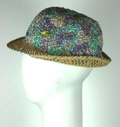 Italian Straw Hat with Raffia Flowers
