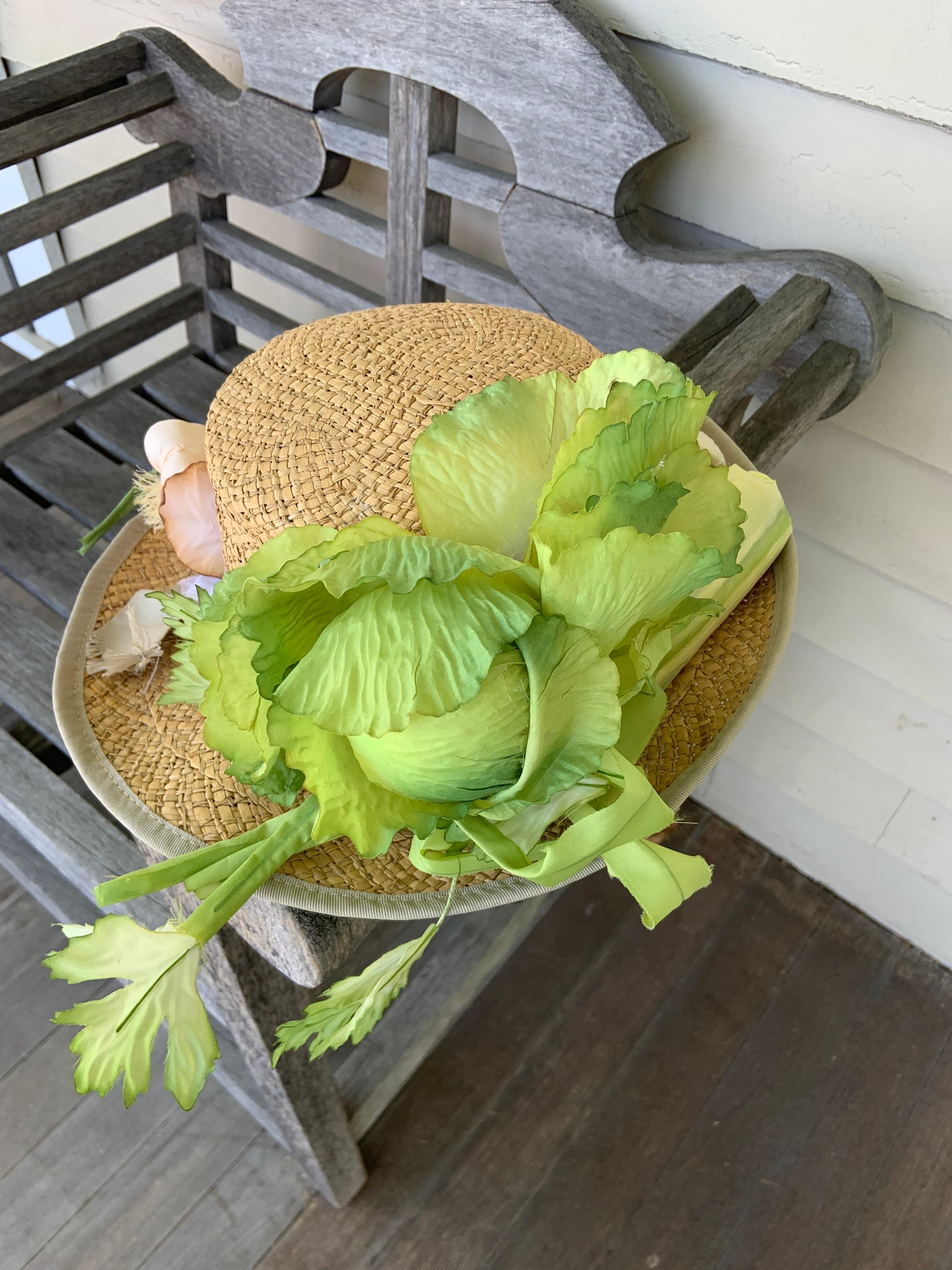 Italian Straw Hat with Silk Vegetables Retailed by Bloomingdale's For Sale 1