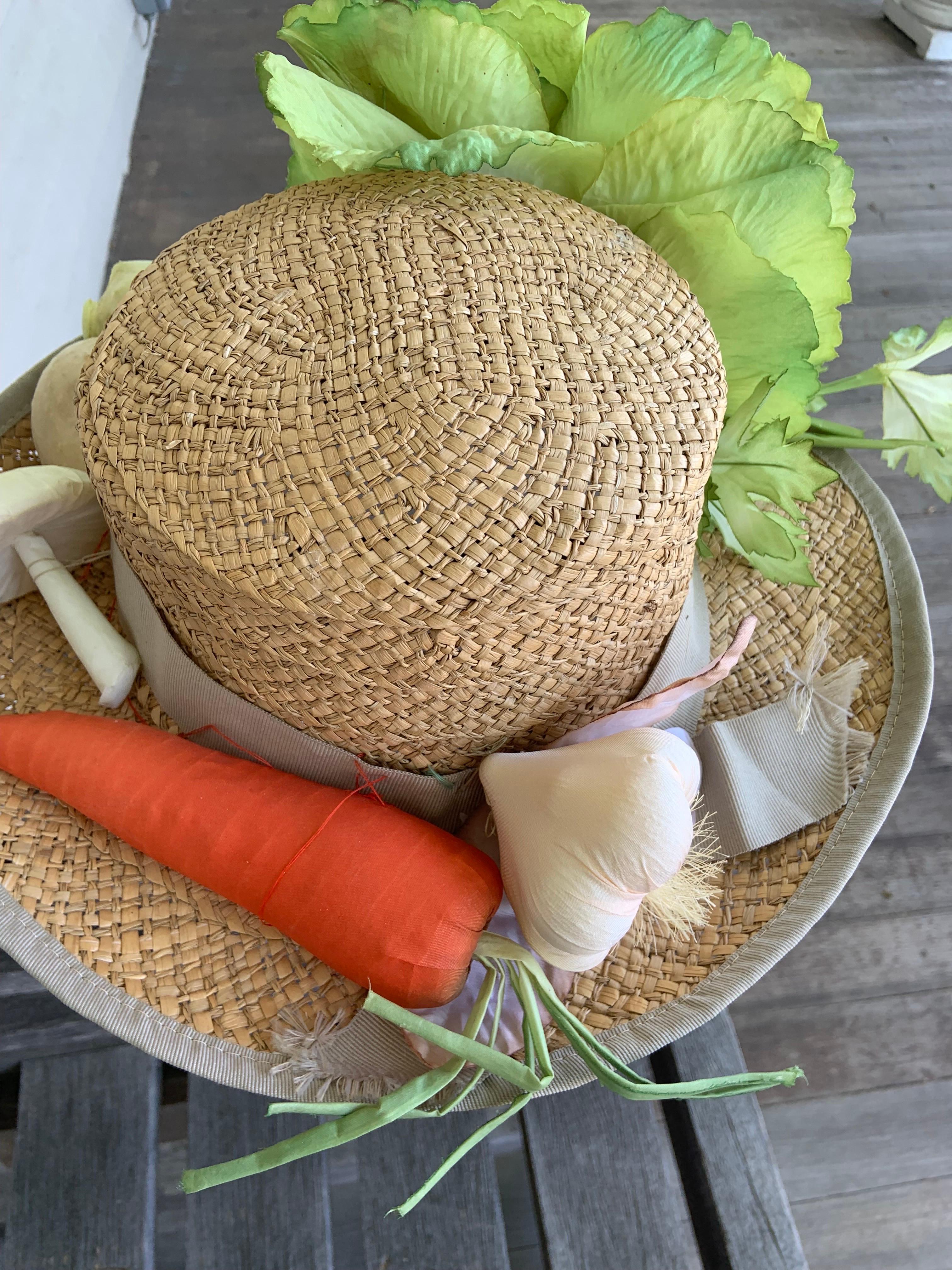 Italian Straw Hat with Silk Vegetables Retailed by Bloomingdale's For Sale 2