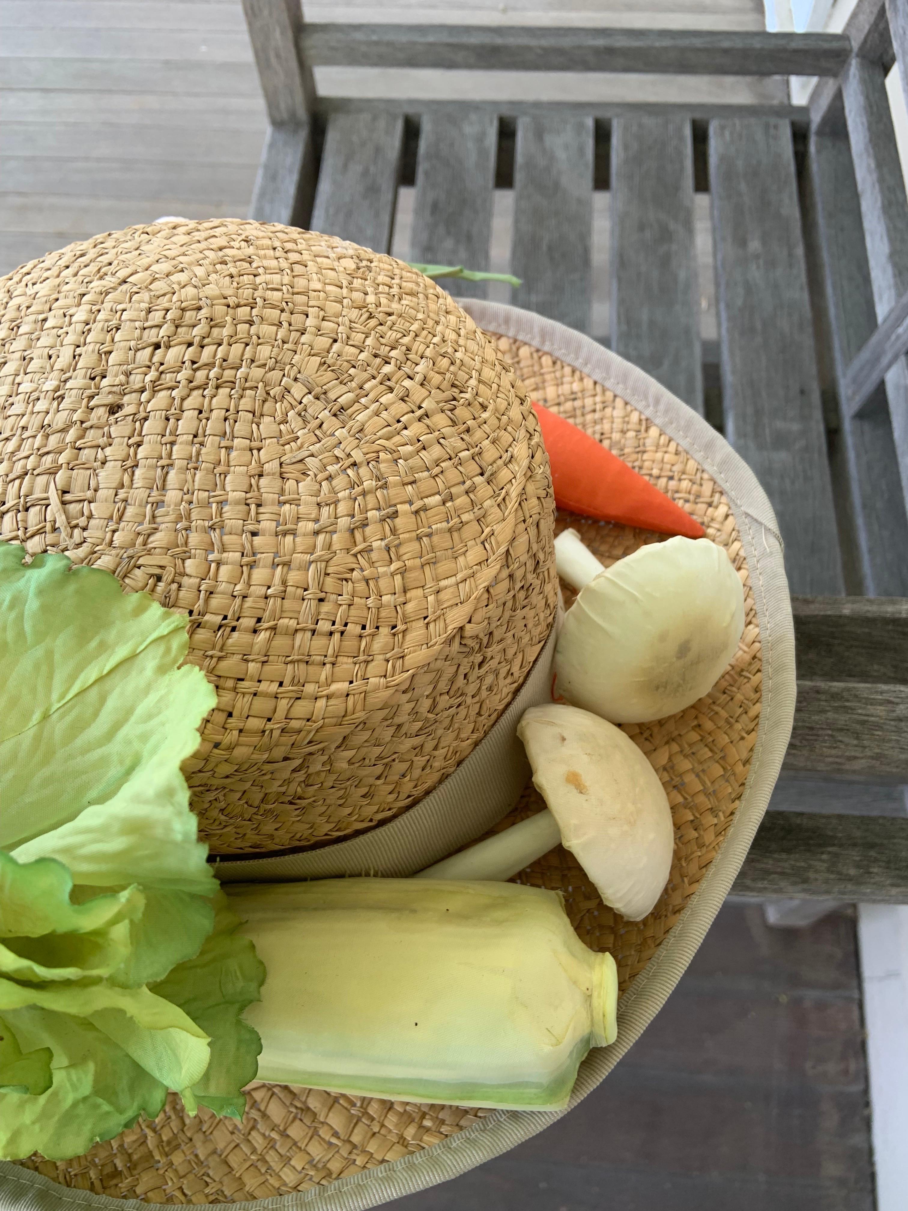 Italian Straw Hat with Silk Vegetables Retailed by Bloomingdale's For Sale 3