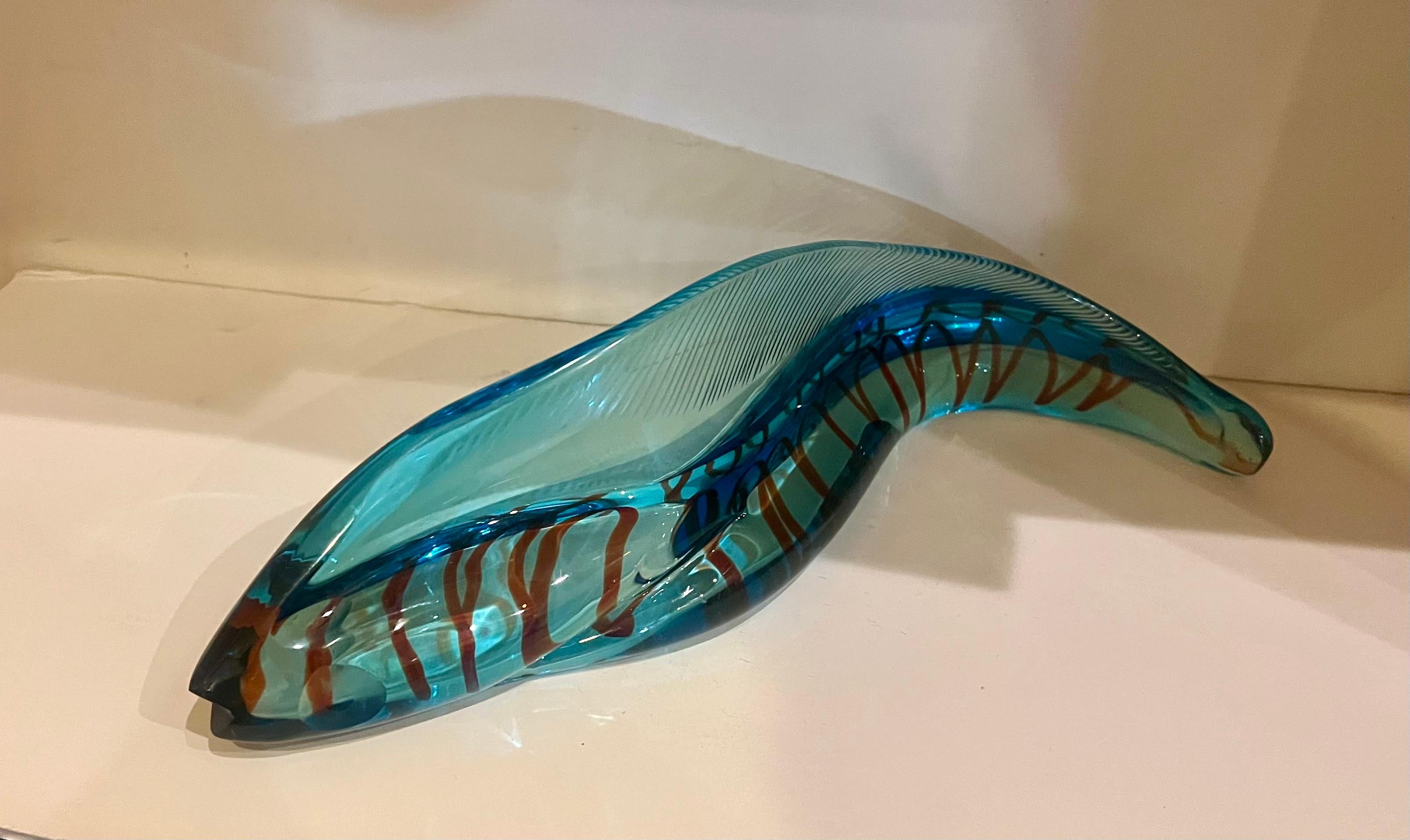 Italian striking Murano Anguilla Fish Glass Sculpture In Excellent Condition In San Diego, CA