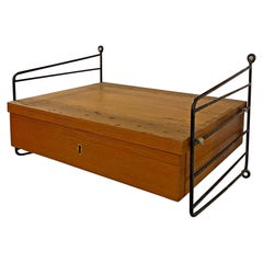 Italian String Model Wall Teak Bedside Table with Metal Rod, ISA Bergamo, 1960s Vintage Italian String Model Wall Teak Bedside Table with Metal Rod, ISA Bergamo, 1960s