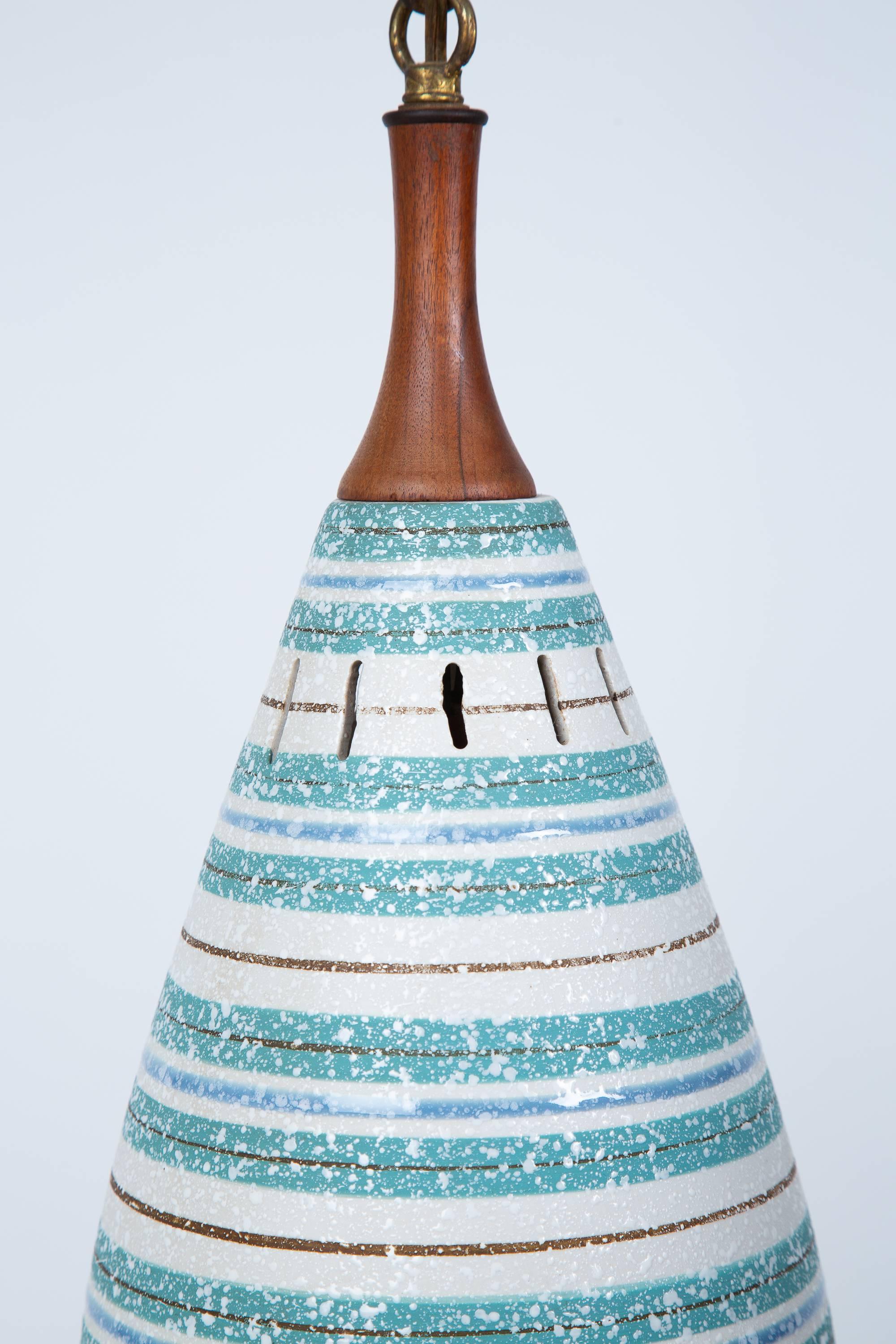 Mid-Century Modern Italian 1960's Striped Ceramic Pendant Chandelier For Sale