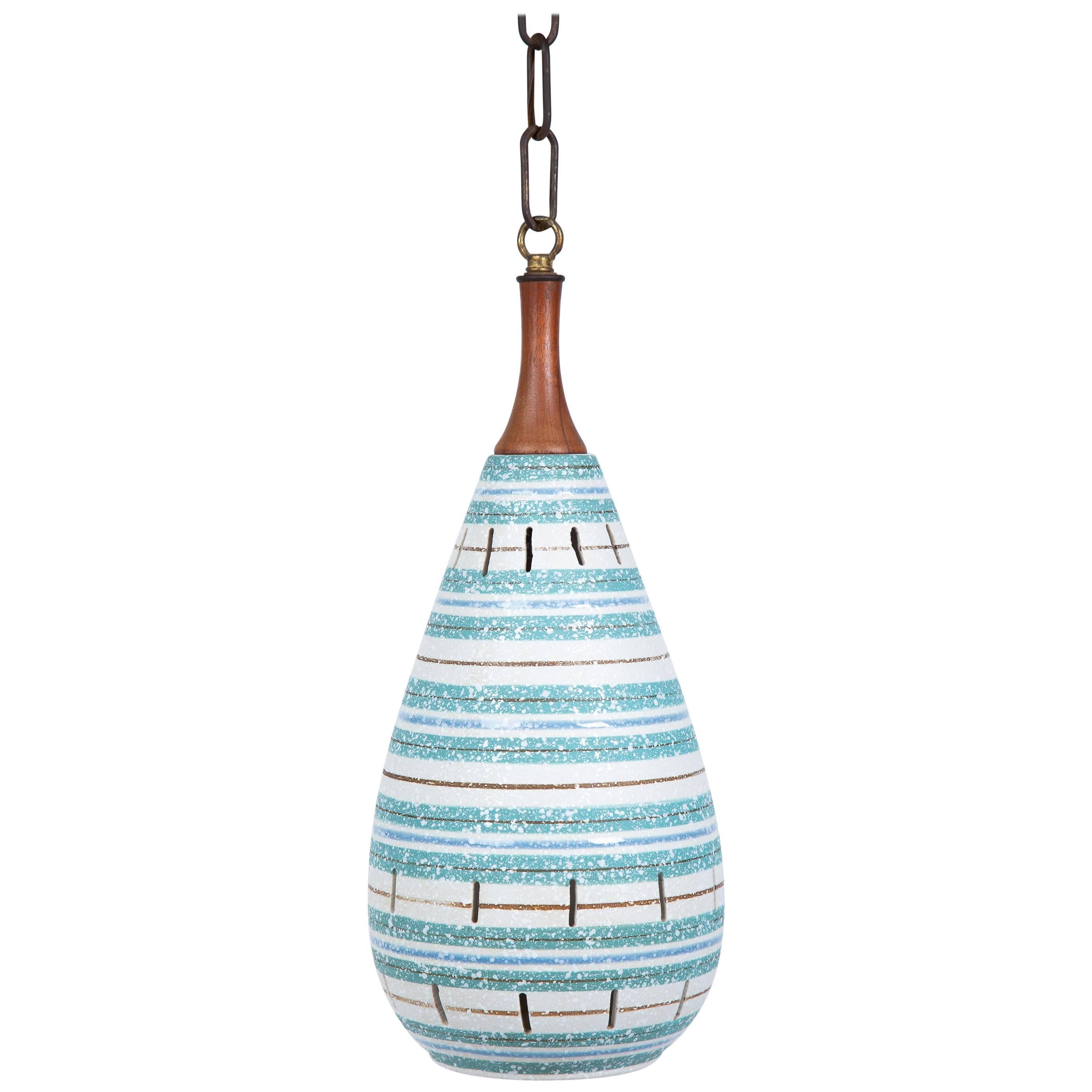 Italian 1960's Striped Ceramic Pendant Chandelier For Sale