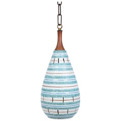 Retro Italian 1960's Striped Ceramic Pendant Chandelier