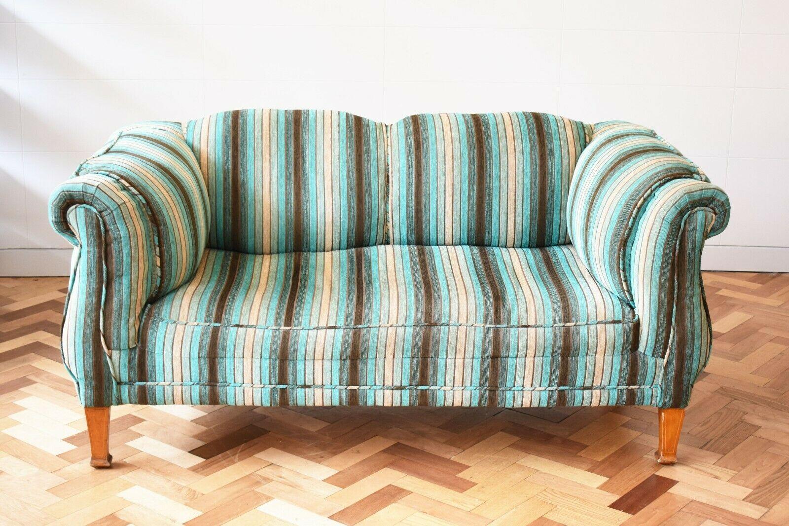 Mid-Century Modern Italian Stripe Two Seater Sofa / Settee