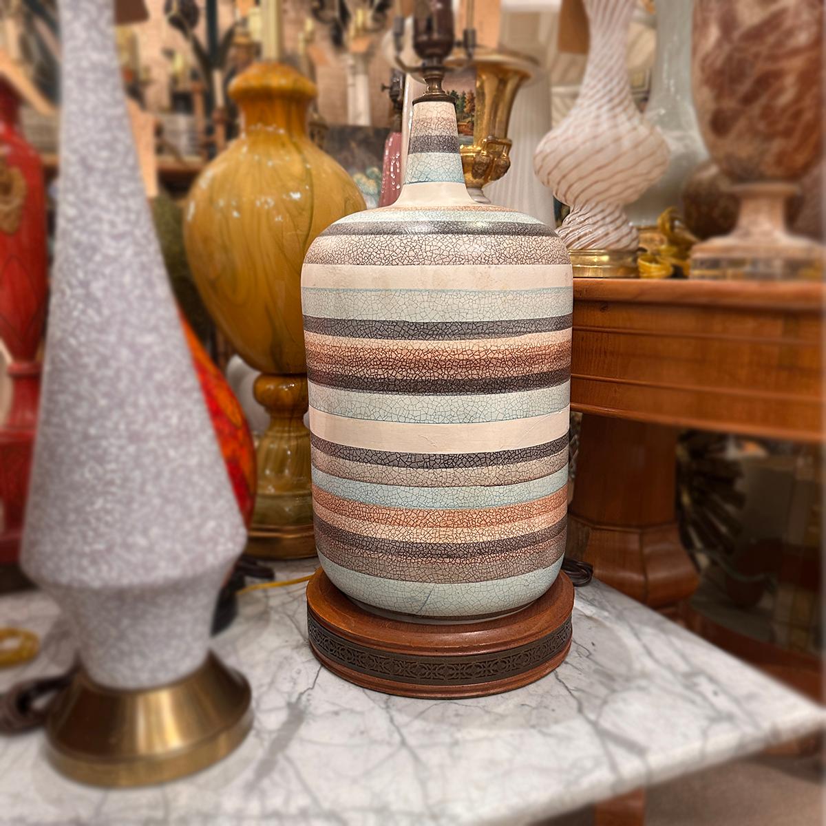 Ceramic Italian Striped Midcentury Lamp For Sale