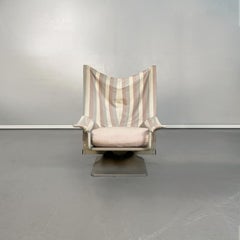 Italian Stripes Fabric and Steel Aeo Armchairs by Deganello for Cassina, 1980s