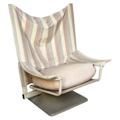 Italian Stripes Fabric and Steel Aeo Armchairs by Deganello for Cassina, 1980s