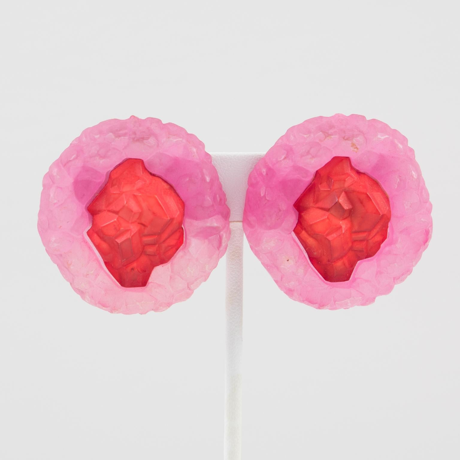 Italian Studio Bi-color Rock-Shaped Earrings For Sale 1