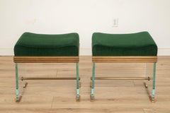 Italian Studio Built Glass and Brass Bench, in stock