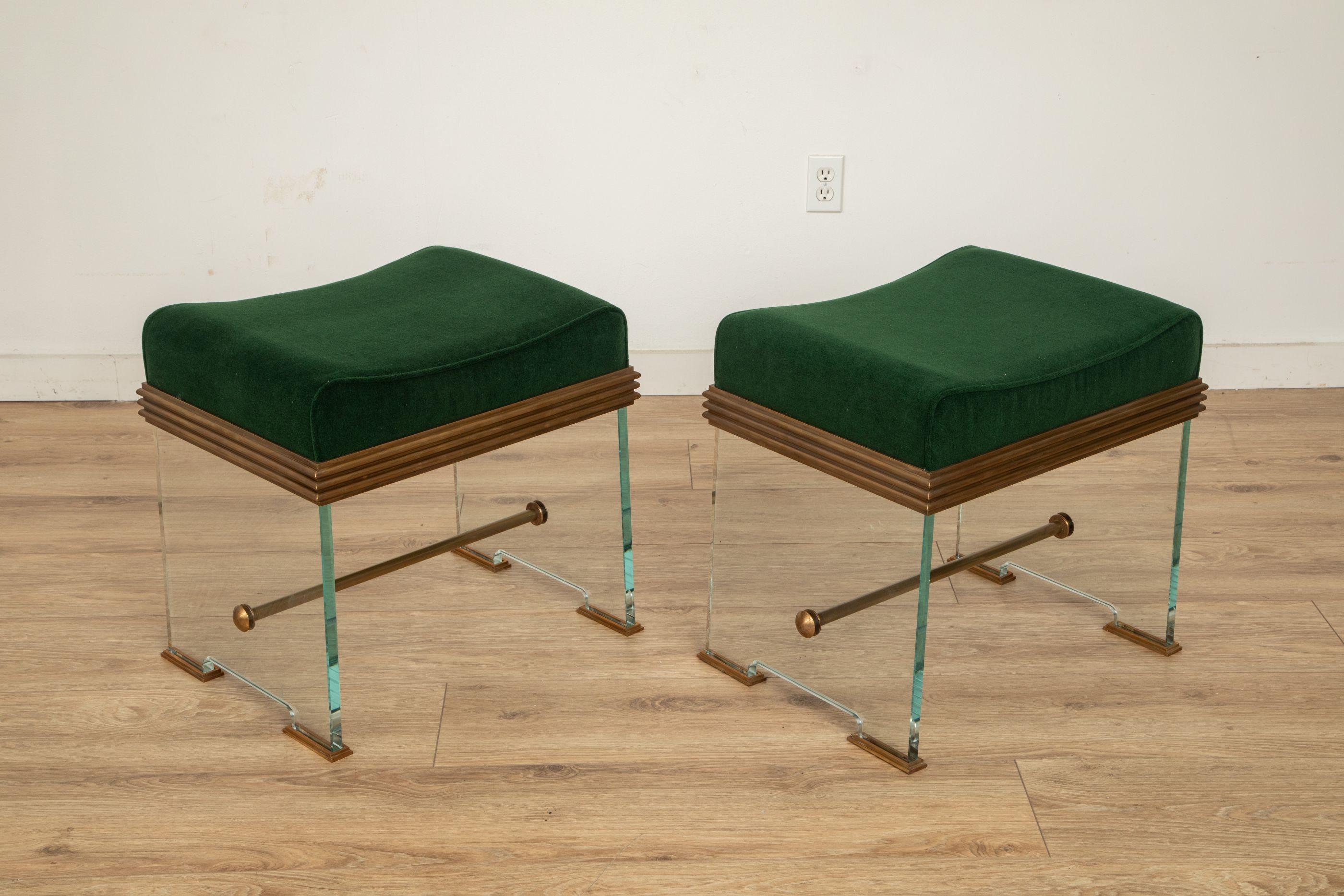 XXIe siècle et contemporain Banc en verre et laiton construit par un Studio A italien, en stock en vente